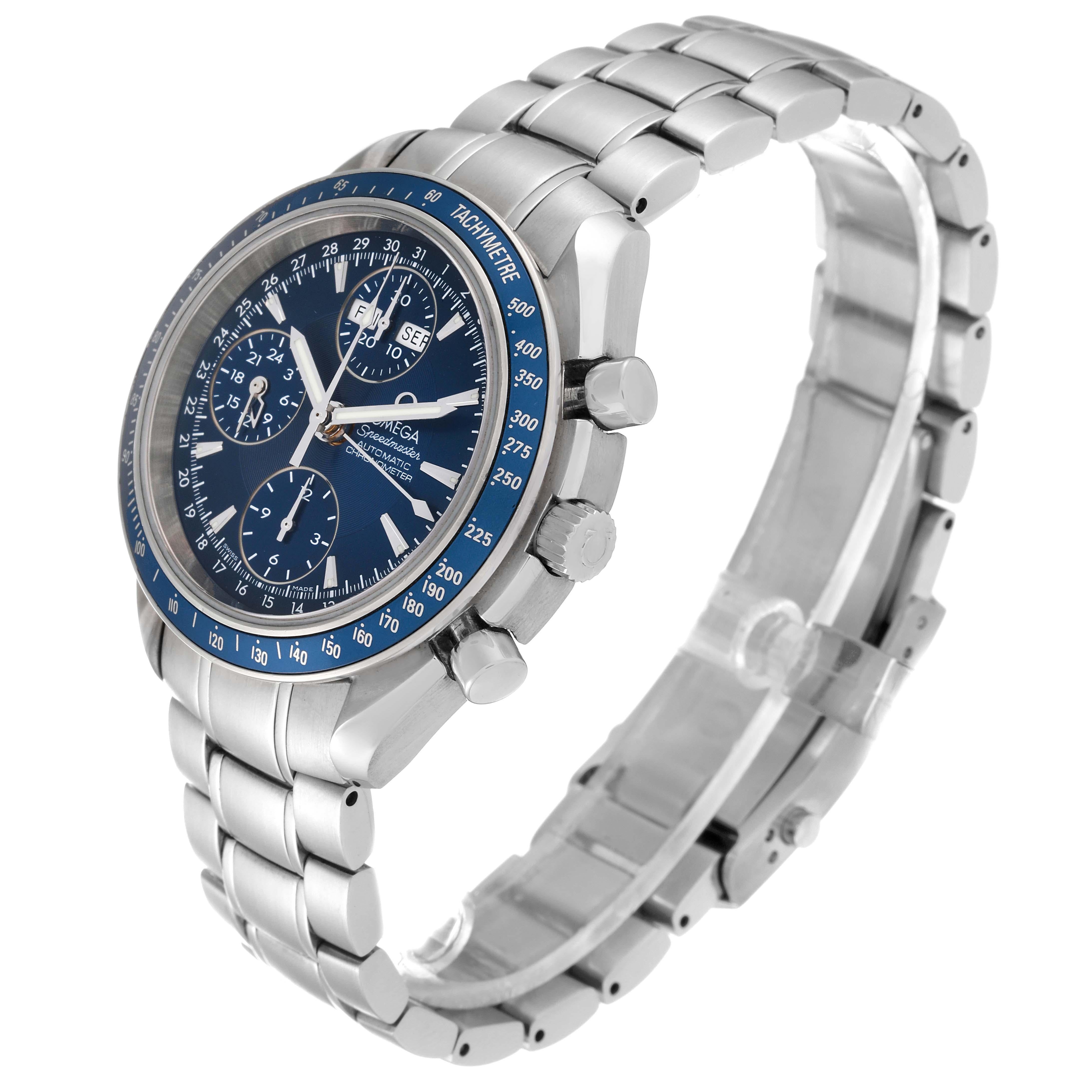 Omega Speedmaster Day Date Blue Dial Chronograph Steel Mens Watch 3