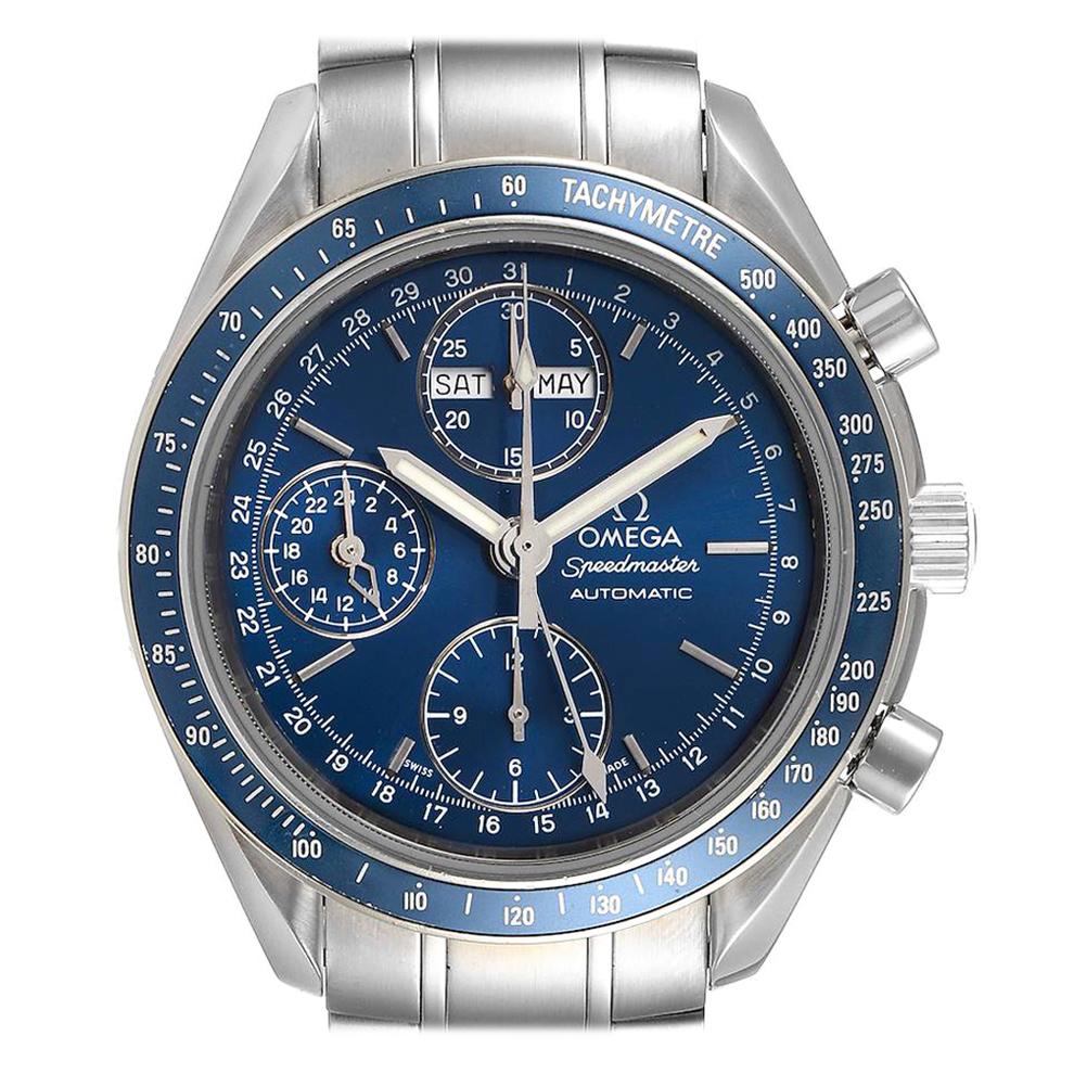 Omega Speedmaster Day Date Blue Dial Chronograph Watch 3222.80.00 Card