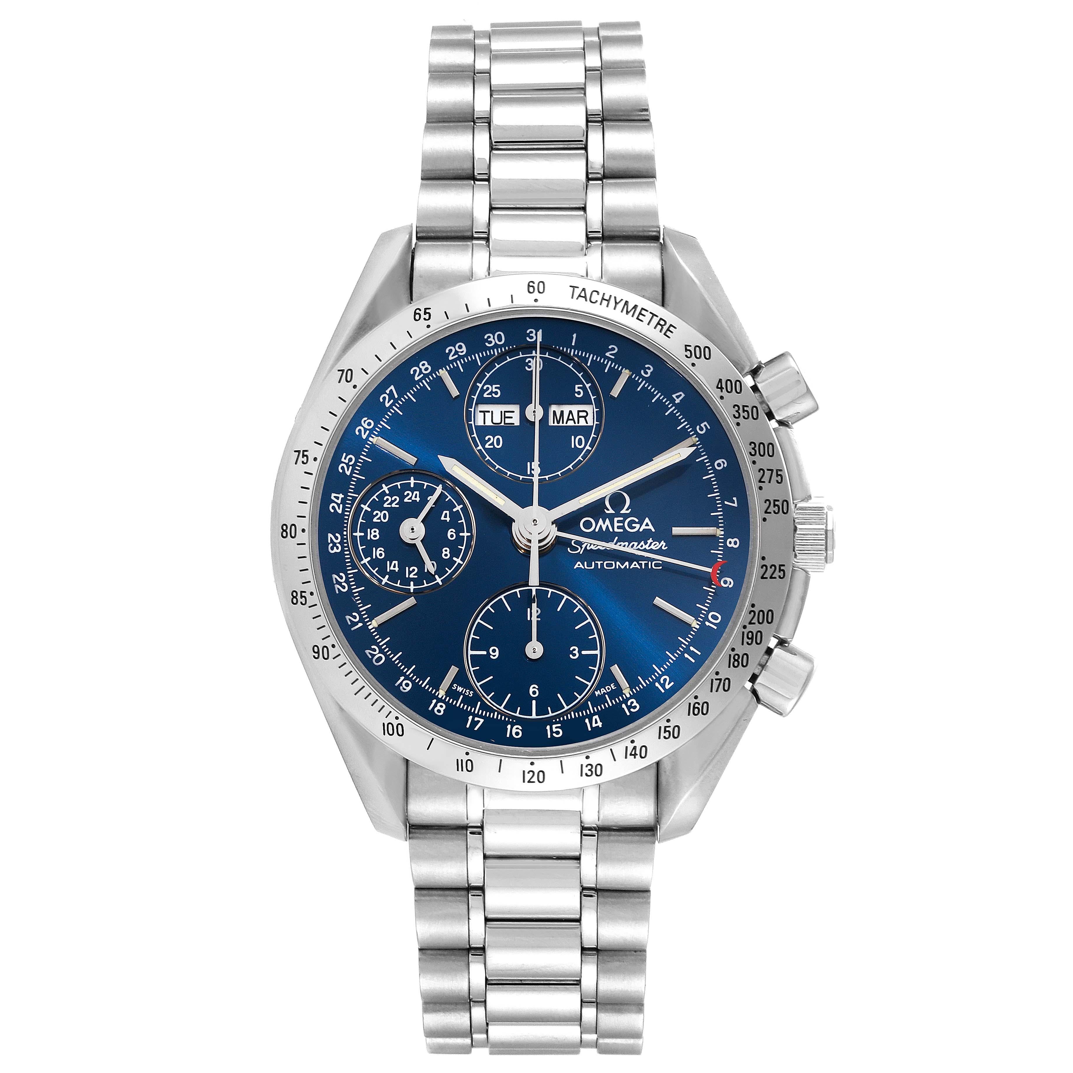 Omega Speedmaster Day Date Blue Dial Steel Mens Watch 3521.80.00 In Good Condition In Atlanta, GA