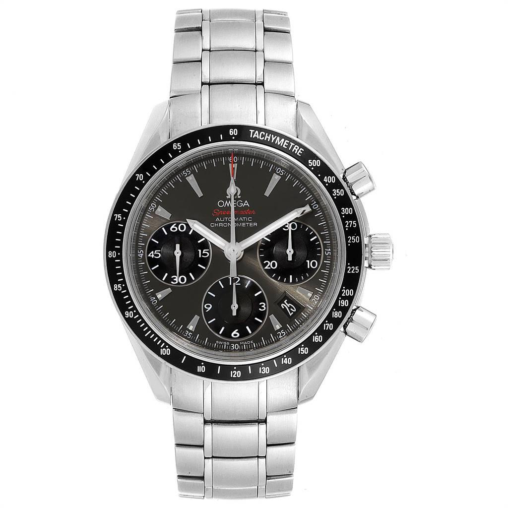 Omega Speedmaster Day Date Grey Dial Watch 323.30.40.40.06.001. Automatic self-winding chronograph movement. Stainless steel round case 40.0 mm in diameter. Black ion-plated bezel with tachymetre function. Scratch-resistant sapphire crystal with