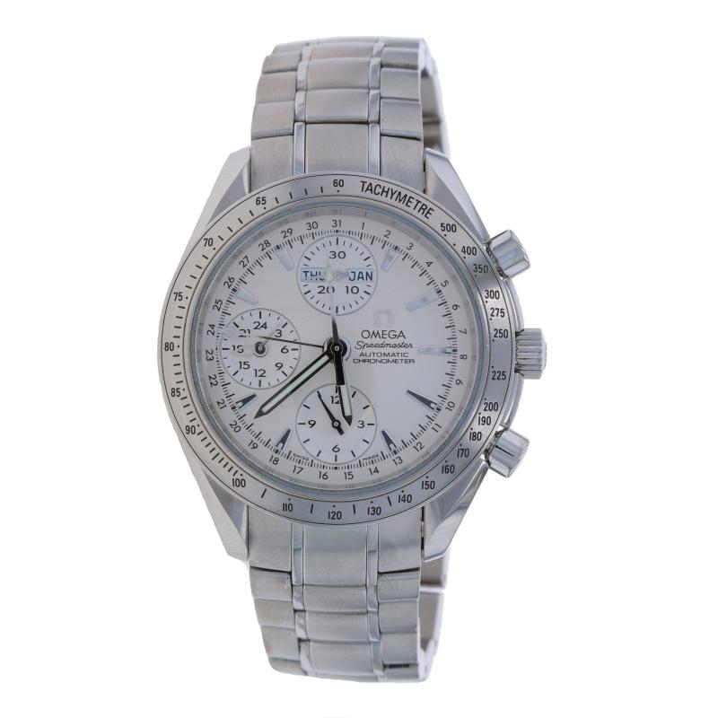 Omega Speedmaster Day-Date Men's Watch 3221.30.00 - Stainless Automatic 1YrWnty In Excellent Condition For Sale In Greensboro, NC