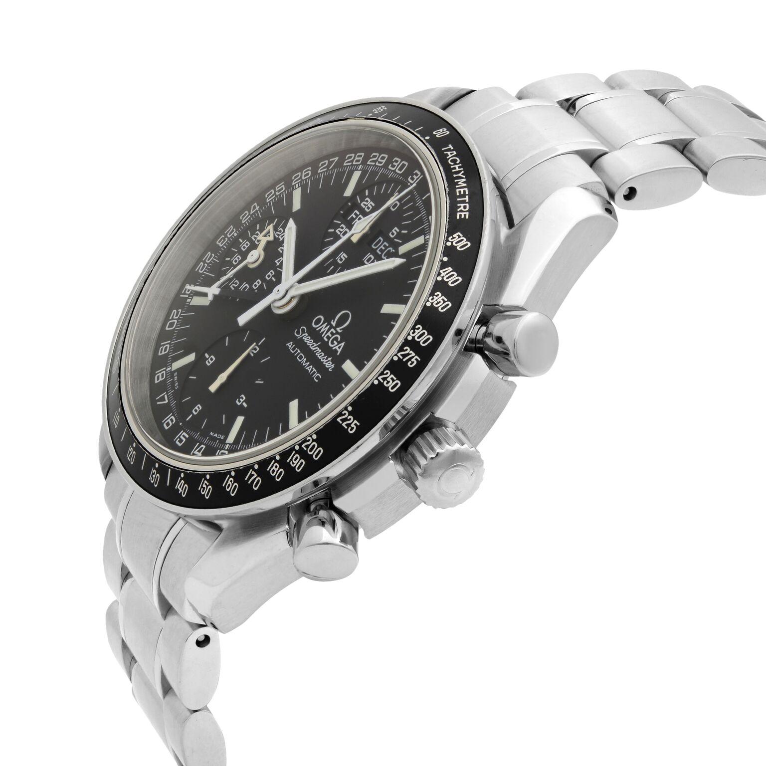 Omega Speedmaster Day Date Month Black Dial Steel Automatic Men Watch 3220.50.00 In Good Condition In New York, NY