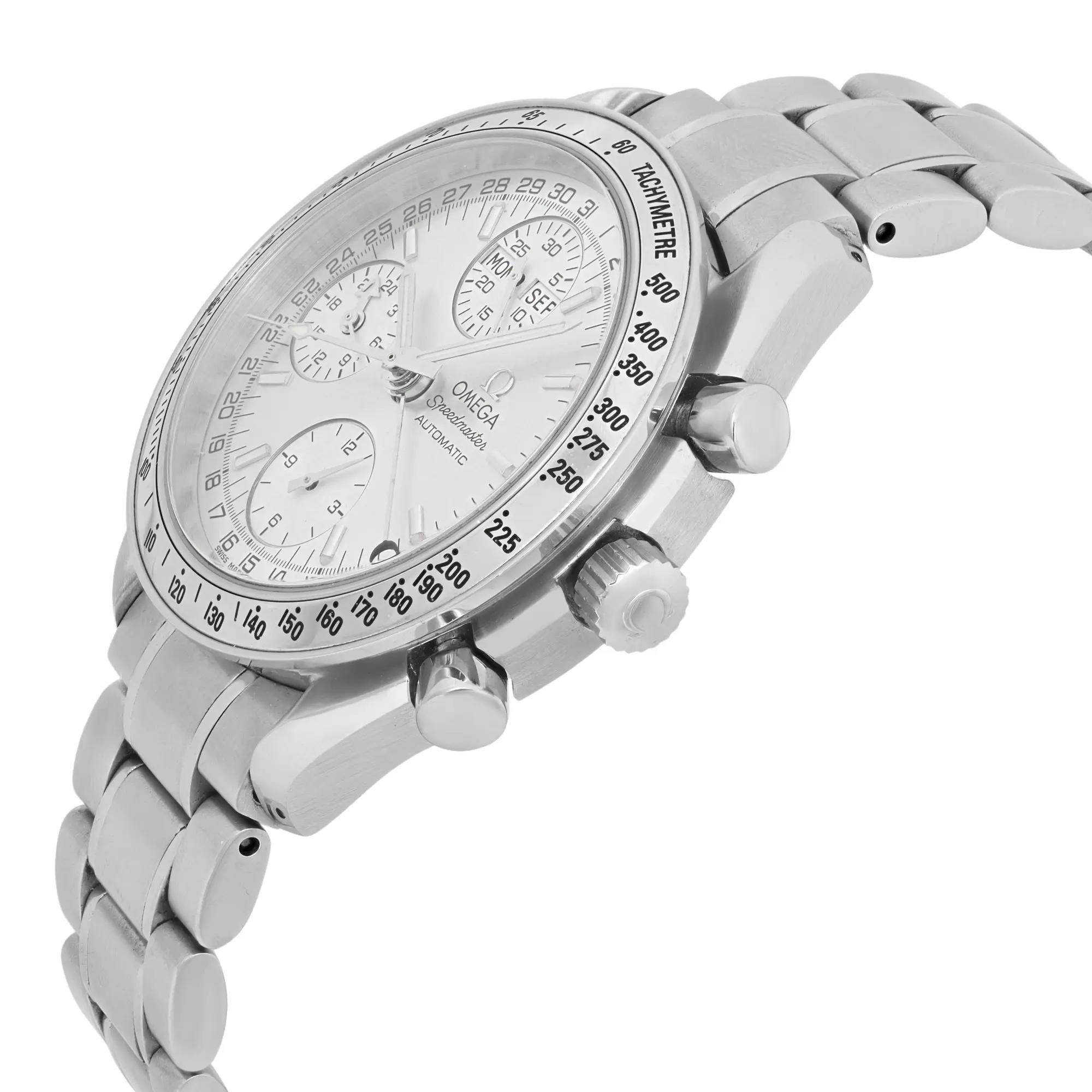 Omega Speedmaster Tag Datum Monat Stahl Silber Zifferblatt Automatikuhr 3523.30.00 im Zustand „Gut“ im Angebot in New York, NY