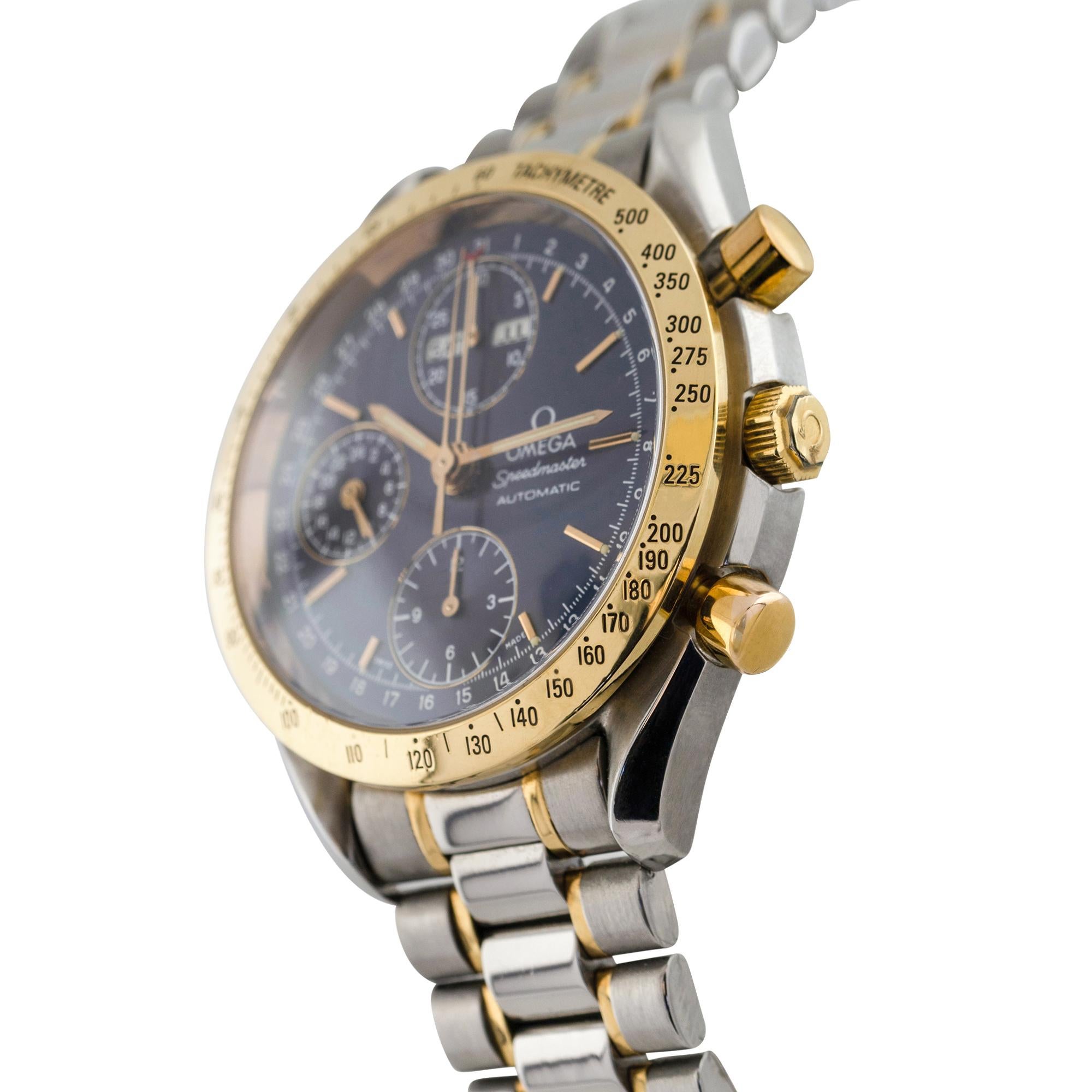 Omega Omega Speedmaster Day Date Zweifarbige blaue Chronographische Zifferblattuhr im Zustand „Hervorragend“ in Boca Raton, FL