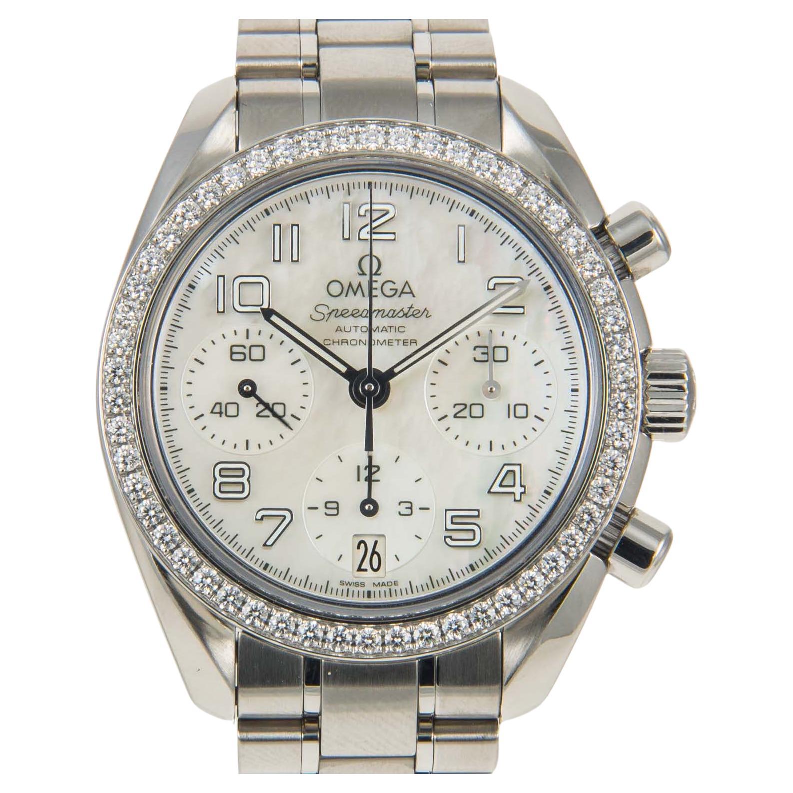 Omega Speedmaster Factory Diamond Bezel Automatic Chronograph MOP Ladies Watch For Sale