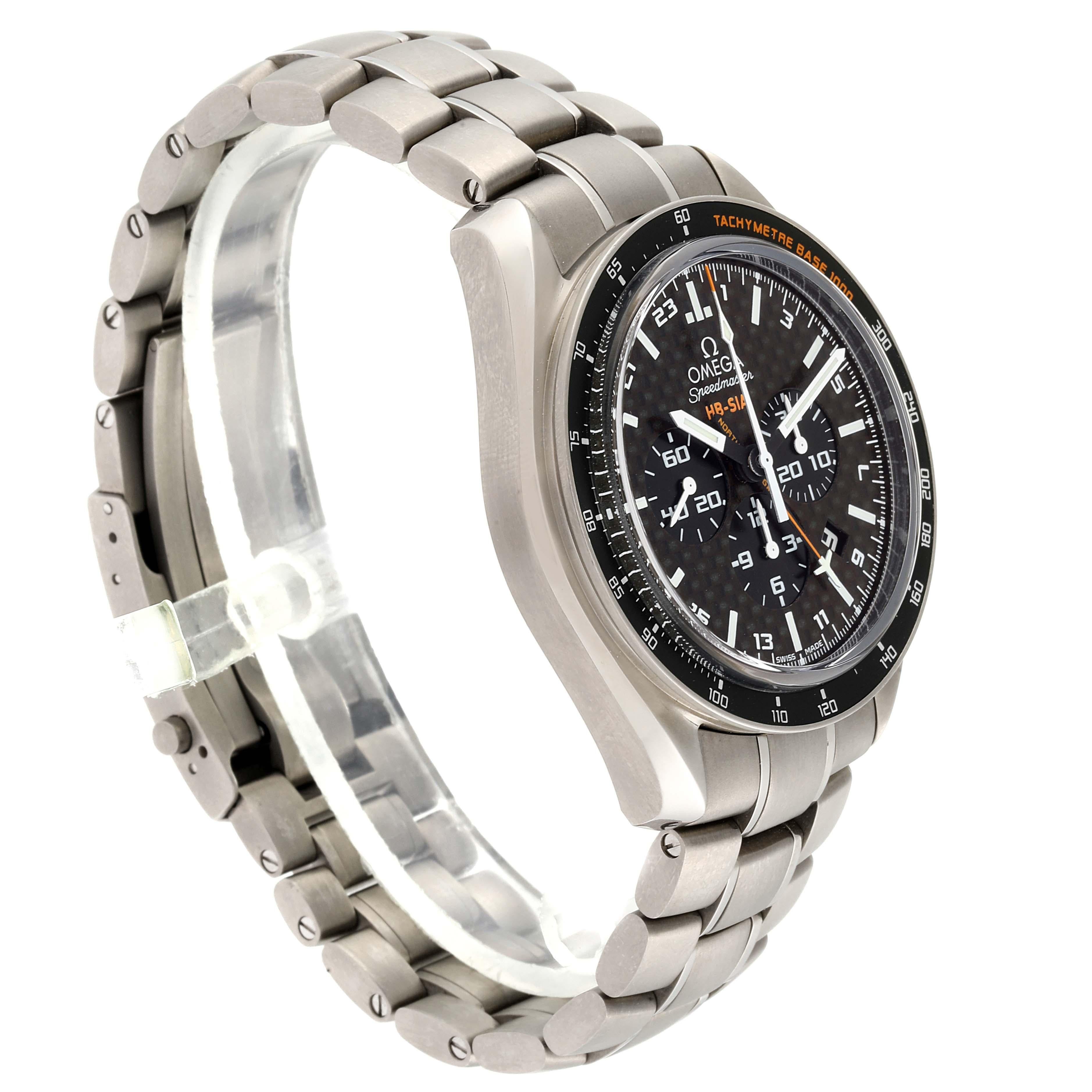 Omega Speedmaster HB-SIA GMT Titanium Watch 321.90.44.52.01.001 Box Card In Excellent Condition For Sale In Atlanta, GA