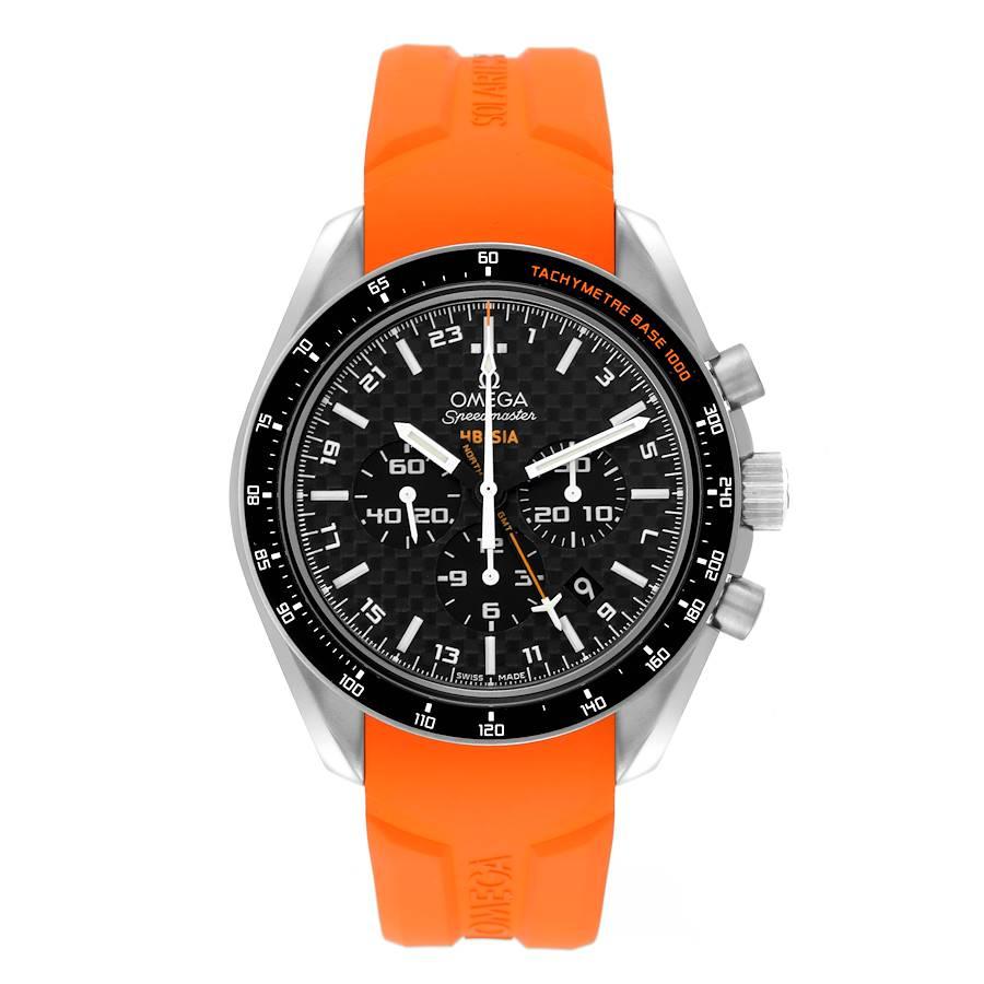 Omega Speedmaster HB-SIA GMT Orologio in titanio 321.92.44.52.01.003 Non indossato. Movimento automatico a carica automatica certificato ufficialmente come cronometro. Cassa in titanio da 44.25 mm di diametro. Logo Omega su una corona. Lunetta nera
