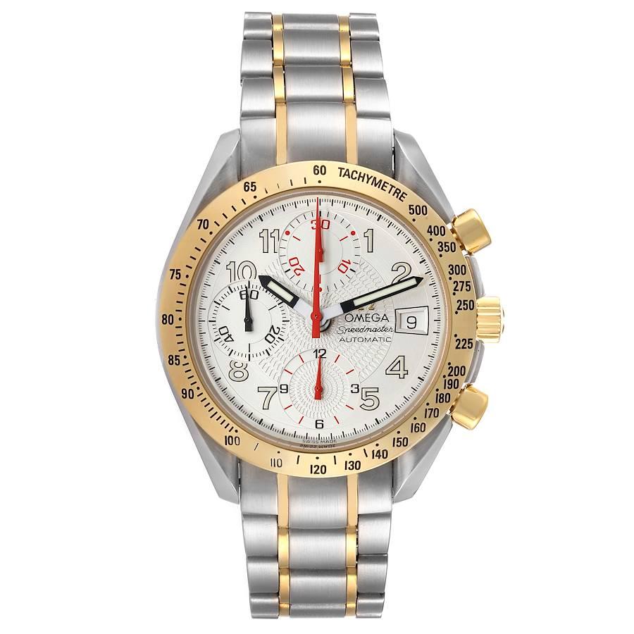 Omega Speedmaster Japanese Market Limited Edition Mens Watch 3313.33.00. Automatic self-winding chronograph movement. Caliber 1152. Stainless steel and yellow gold case 39.0 mm in diameter. Omega logo on a crown. 18k yellow gold bezel with