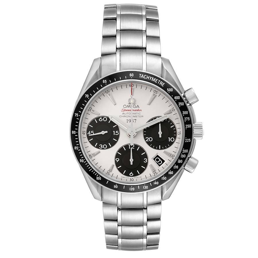 Omega Speedmaster LE Panda Dial Steel Mens Watch 323.30.40.40.02.001 Box Card. Automatic chronograph movement. Stainless steel round case 40 mm in diameter with polished bevelled edges, pushers and crown. Black matte aluminum-filled bezel with a