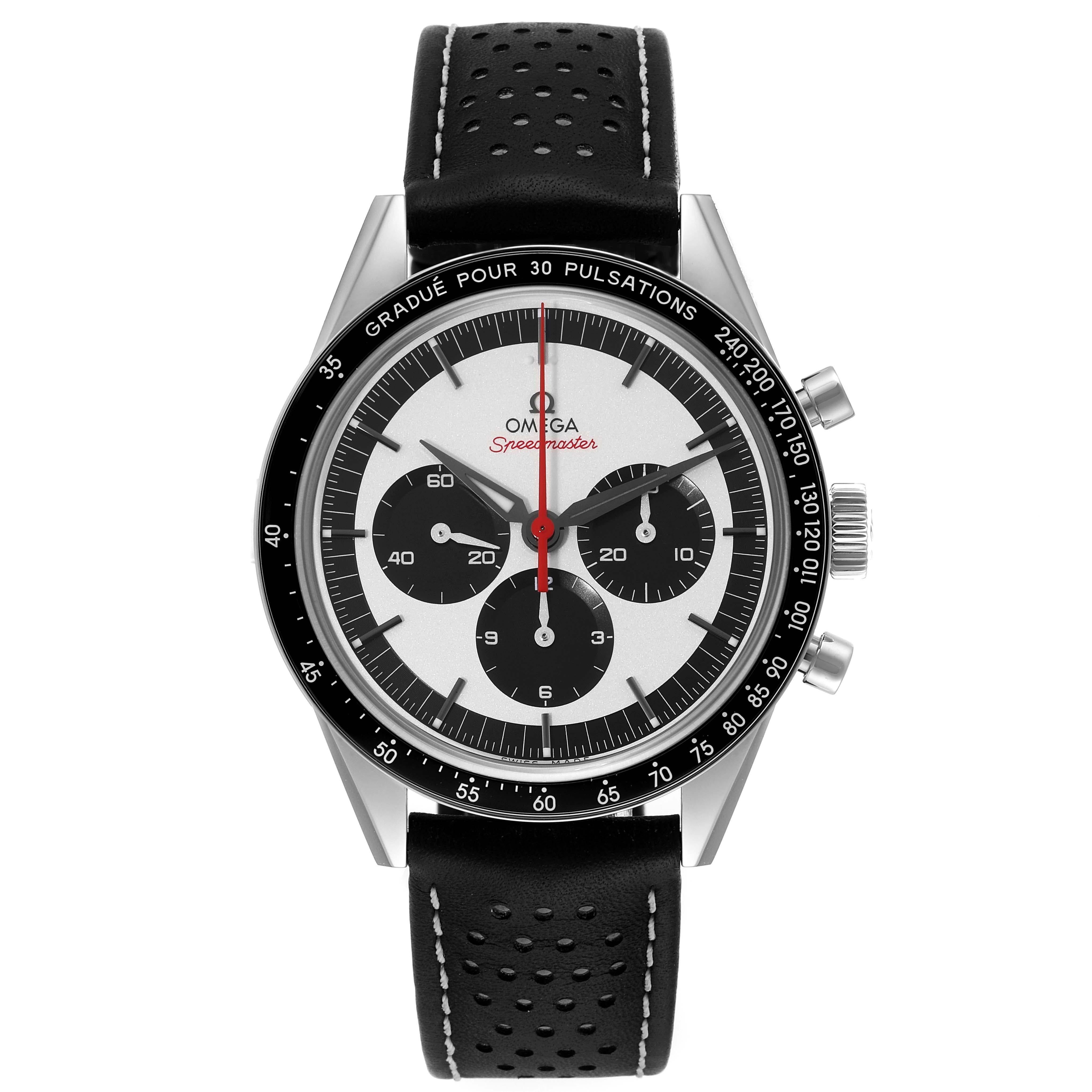 Omega Speedmaster Limited Edition Steel Mens Watch 311.32.40.30.02.001 Card. Manual winding chronograph movement. Caliber 1861. Stainless steel round case 39.7 mm in diameter. The Limited Edition number and the original Seahorse medallion embossed