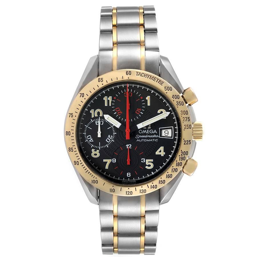Omega Speedmaster Mark 40 Stahl Gelbgold Automatikuhr 3313.53.00 Karte. Automatisches Chronographenwerk mit Selbstaufzug. Rundes Gehäuse aus Edelstahl und Gelbgold mit einem Durchmesser von 39,0 mm. Lünette aus 18 Karat Gelbgold mit