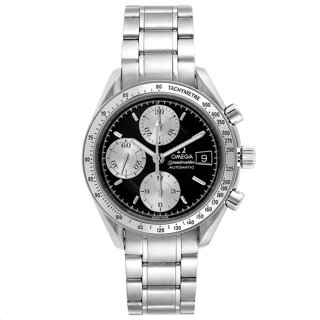 Omega Speedmaster Marui Limited Steel Mens Watch 3513.51.00 Card. Automatic self-winding chronograph movement. Stainless steel round case 39 mm in diameter. Stainless steel bezel with tachymetre function. Scratch-resistant sapphire crystal with