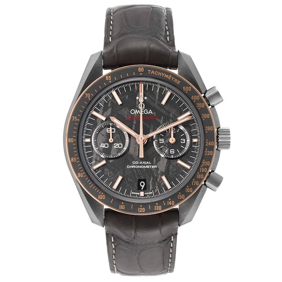 Omega Speedmaster Grey Side of the Moon Meteorite Ceramic Mens Watch 311.63.44.51.99.001 Card. Automatic self-winding chronograph movement with column wheel mechanism and Co-Axial Escapement for greater precision, stability and durability of the