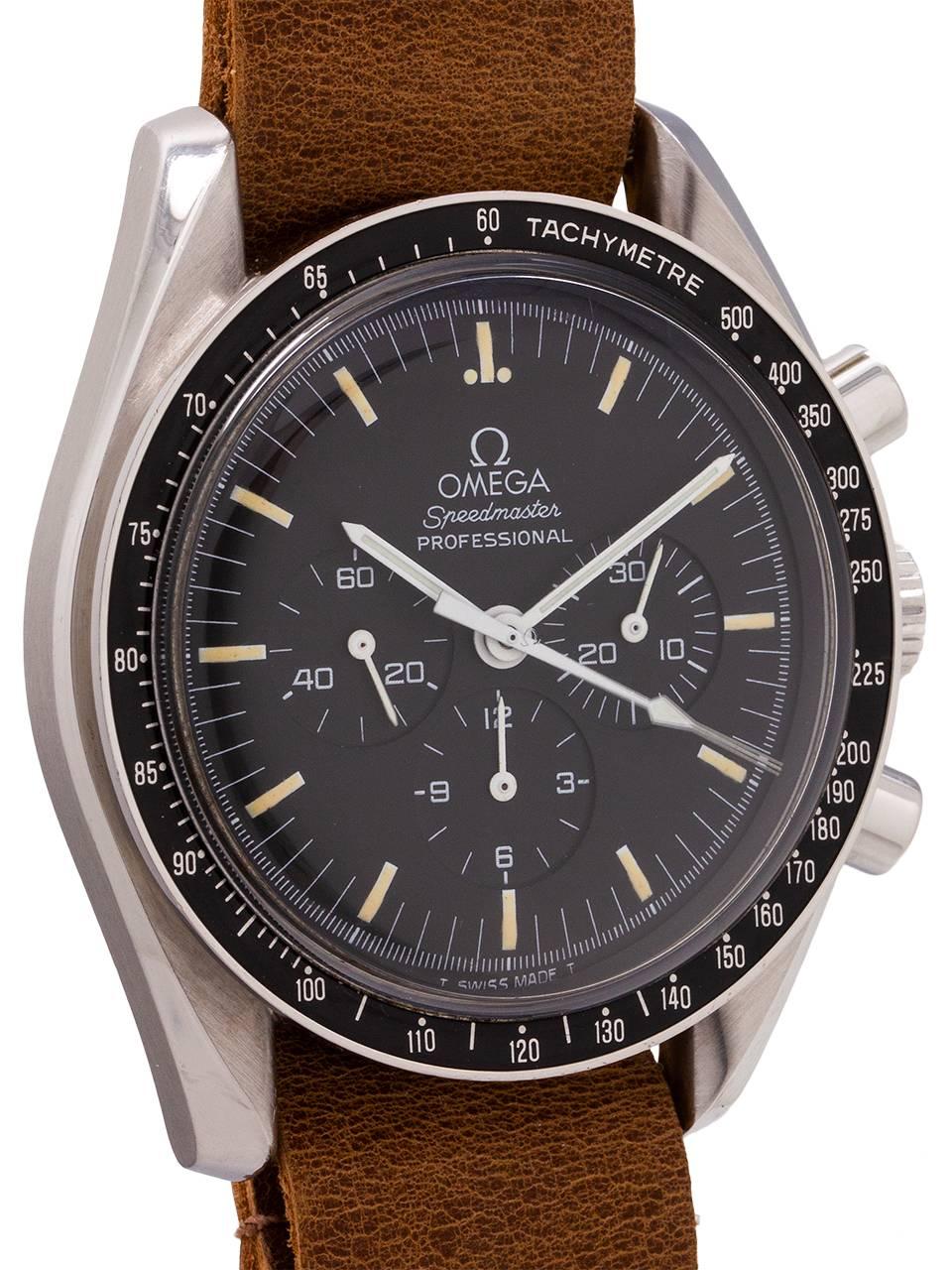 Omega stainless steel Speedmaster Moon Tritium manual wristwatch, circa 1991 In Excellent Condition In West Hollywood, CA