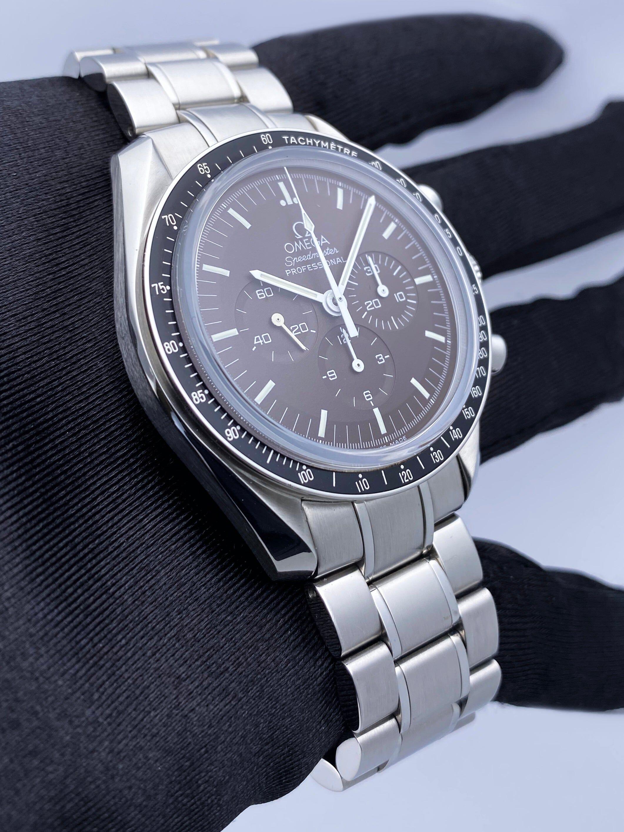 Omega Speedmaster Moonwatch 311.30.42.30.13.001 Quadrante Marrone Orologio Uomo Scatola Documenti In condizioni ottime in vendita a Great Neck, NY