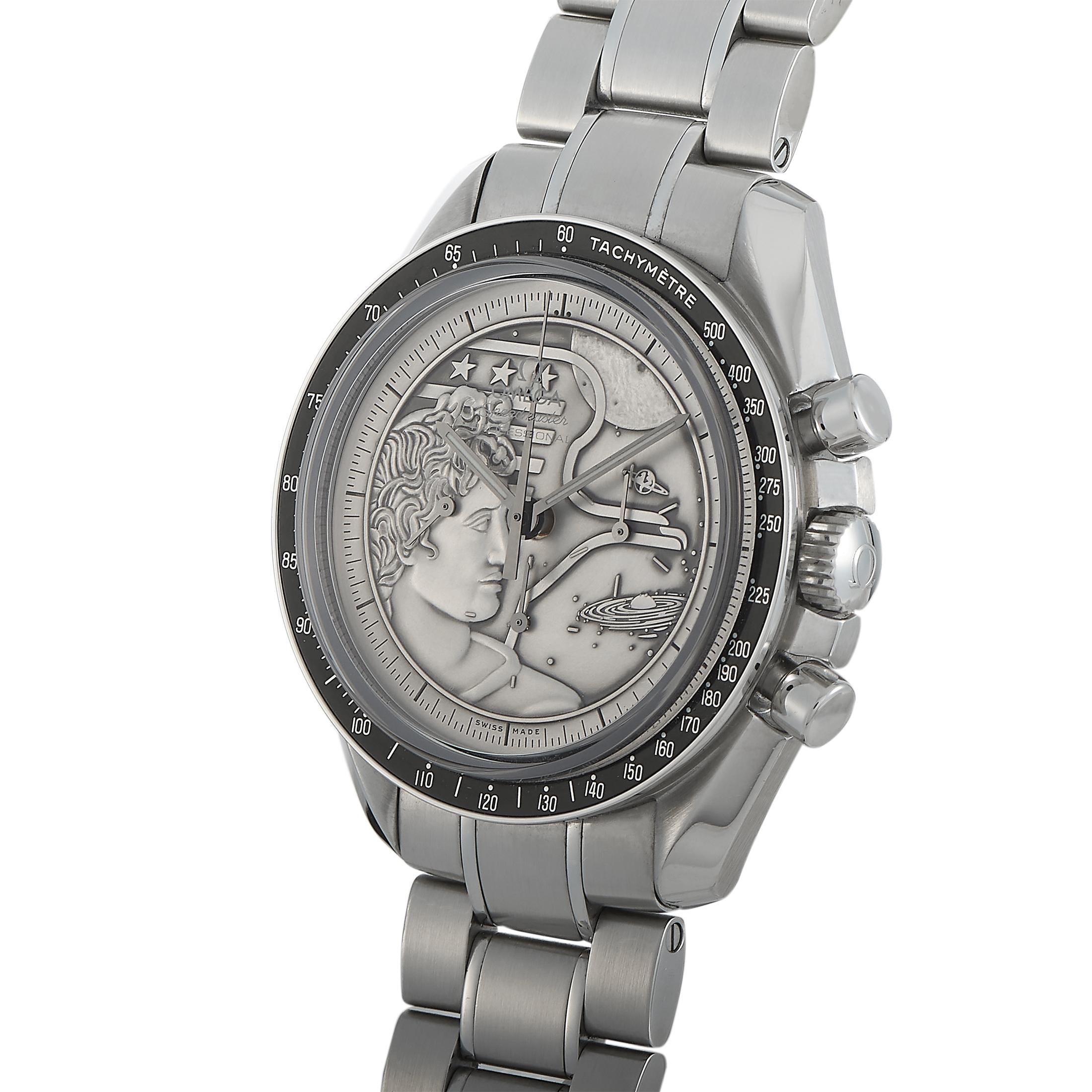 The Omega Speedmaster Moonwatch “Apollo XVII” 40th Anniversary, reference number 311.30.42.30.99.002, is presented within the superb “Speedmaster” collection in an edition limited to 1,972 pieces. It was created to commemorate the 40th anniversary
