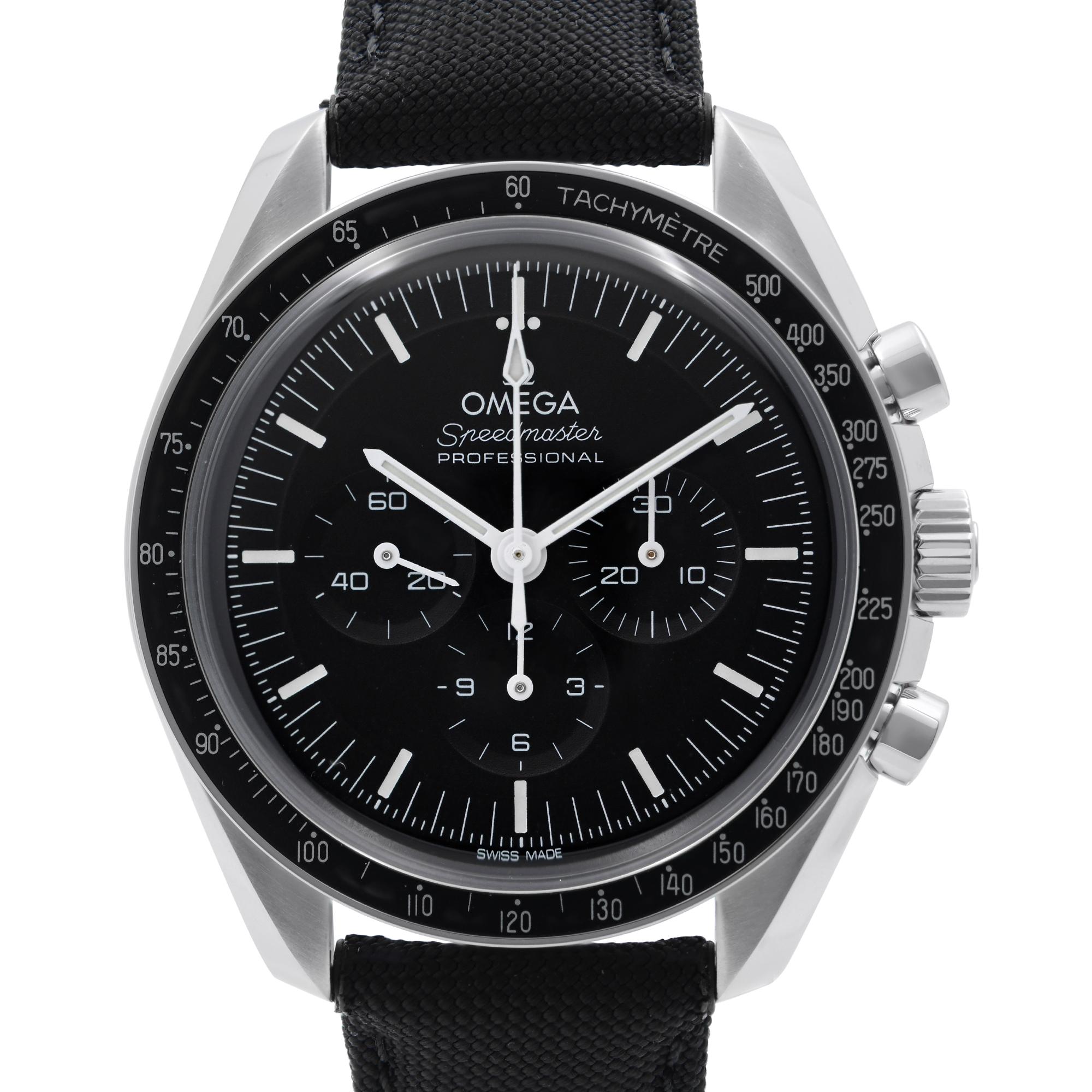 Brand New Omega Speedmaster Moonwatch Professional 42mm Mens Watch 310.32.42.50.01.001. Come with 2021 Cards. This Beautiful Timepiece Features: Stainless Steel Case with a Nato on the outside and Leather on the inside Strap, Fixed Stainless Steel