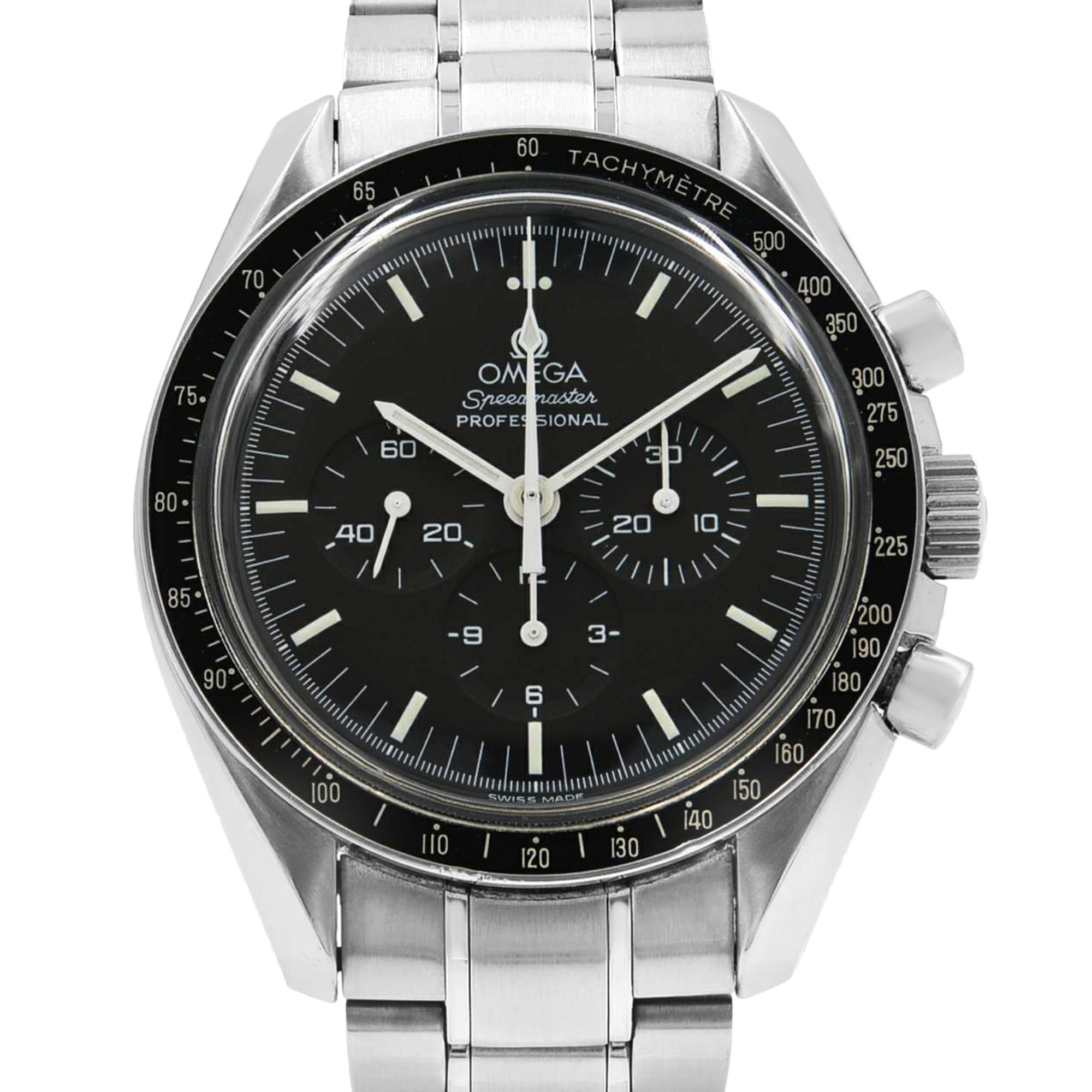 Pre Owned Omega Speedmaster Reduced Steel Black Dial Automatic Men's Watch 3510.50.00. This Beautiful Timepiece Features: Stainless Steel Case & Bracelet Fixed Stainless Steel Bezel with Black Tachymeter Scale Top Ring, Black Dial with Luminous