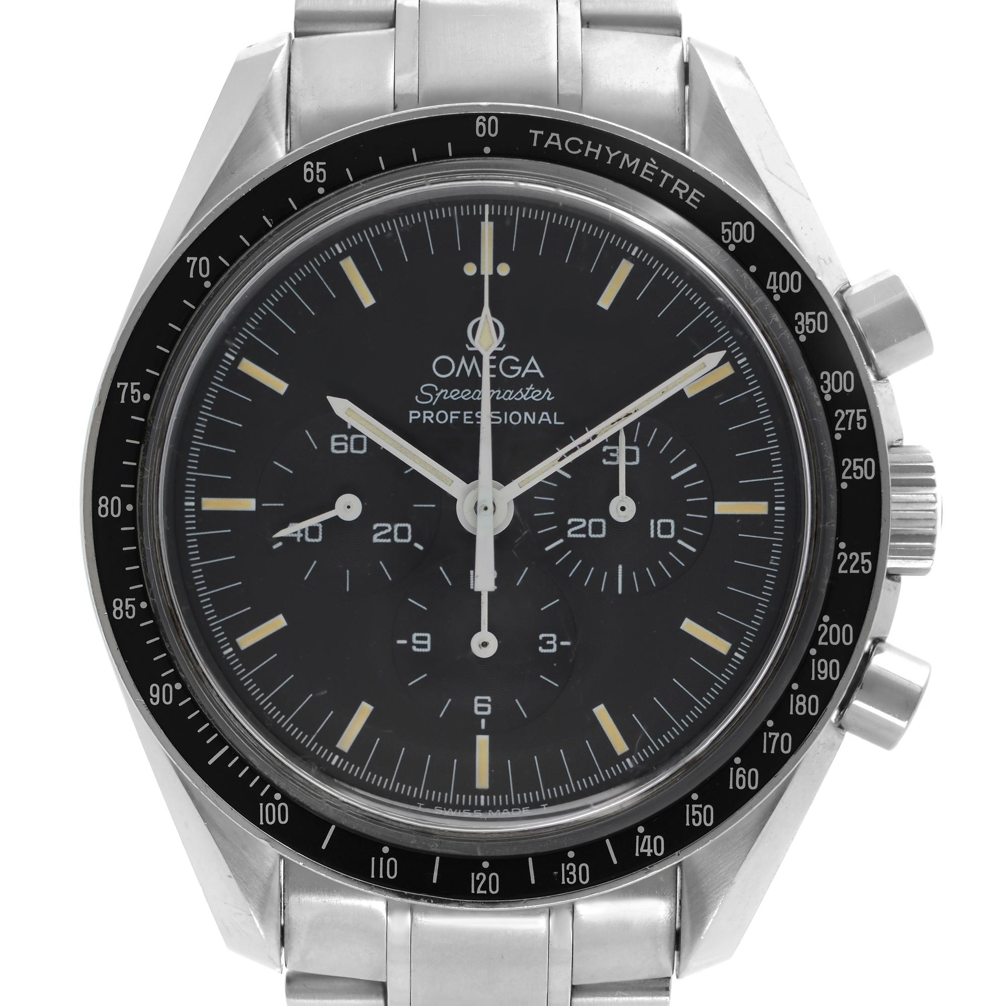 Vintage Pre-owned Omega Speedmaster Moonwatch Steel Black Dial Hand Wind Men's Watch 345.0022.100. Tritium Swiss Made dial.  Minor crack on minute hand lume. and micro scratches on crystal approx not visible. No Original Boxes and Papers are