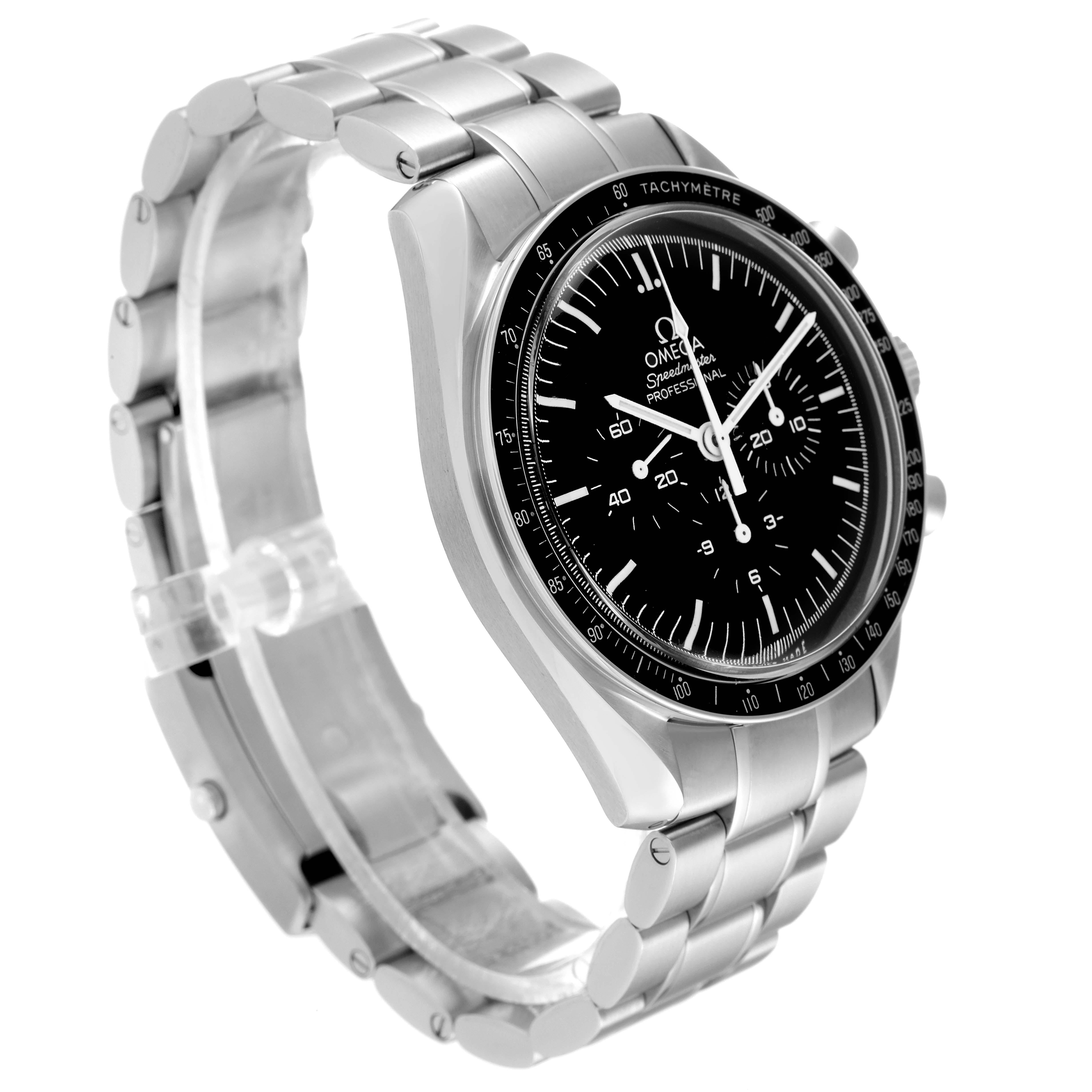 Omega Speedmaster Moonwatch Steel Mens Watch 311.30.42.30.01.005 Box Card In Excellent Condition For Sale In Atlanta, GA