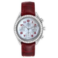 Omega Speedmaster Mother of Pearl Diamond Red Strap Ladies Watch 3815.79.40