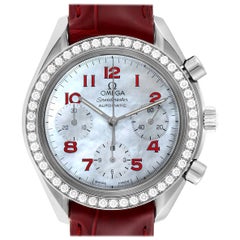 Omega Speedmaster Mother of Pearl Diamond Red Strap Ladies Watch 3815.79.40