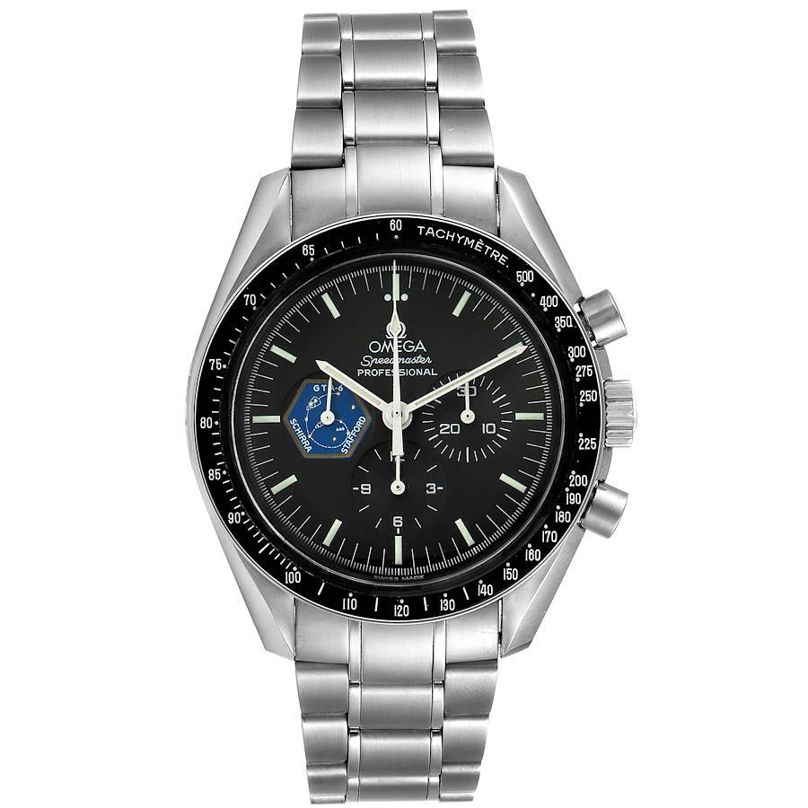 Omega Speedmaster Professional Gemini 4 Mens Watch 3597.04.00 Box Card. Mouvement chronographe à remontage manuel. Boîtier rond en acier inoxydable de 42.0 mm de diamètre. Lunette en acier inoxydable avec fonction tachymétrique. Cristal d'hesalite.