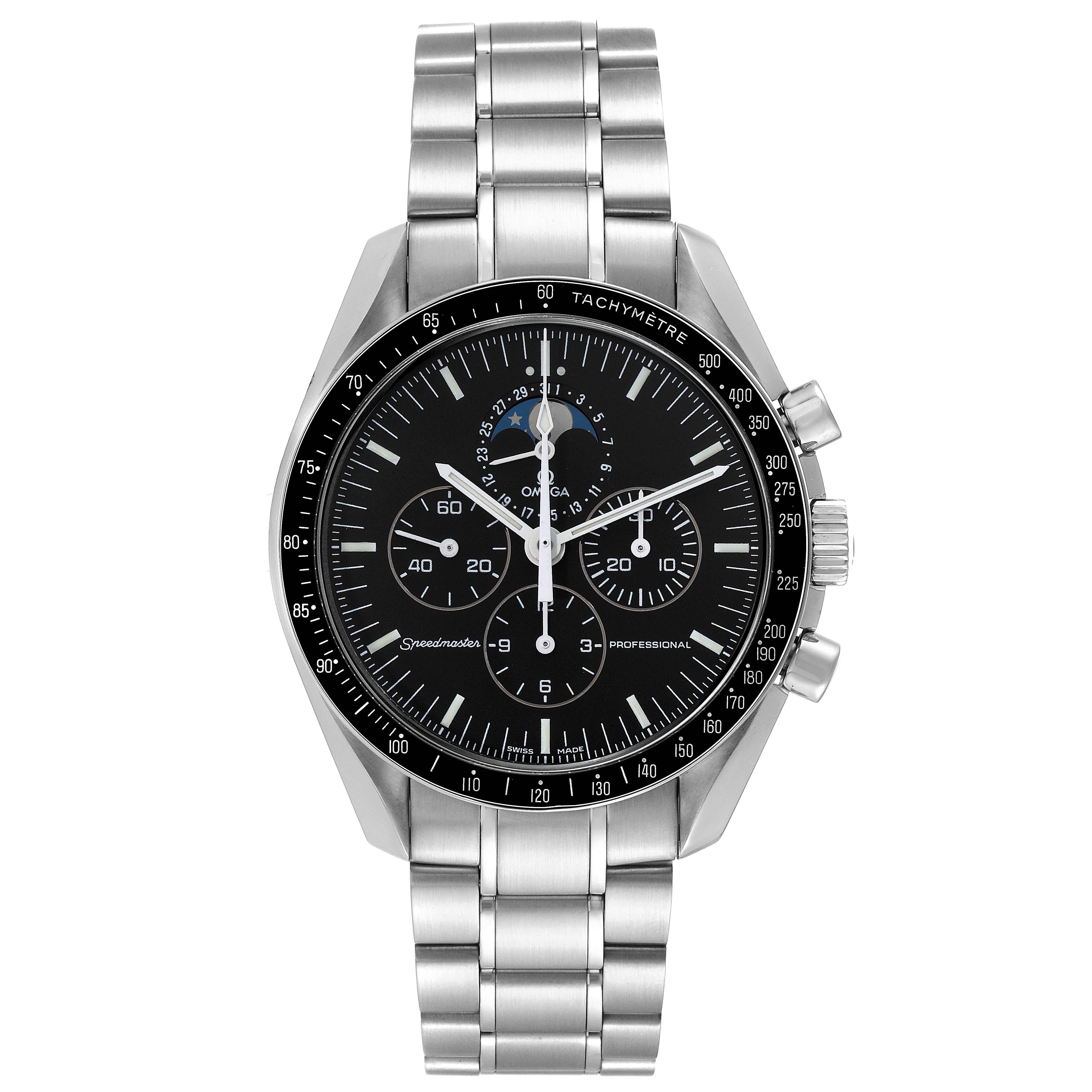 Omega Speedmaster Professional Moonwatch Moonphase Steel Mens Watch Box Card For Sale 4