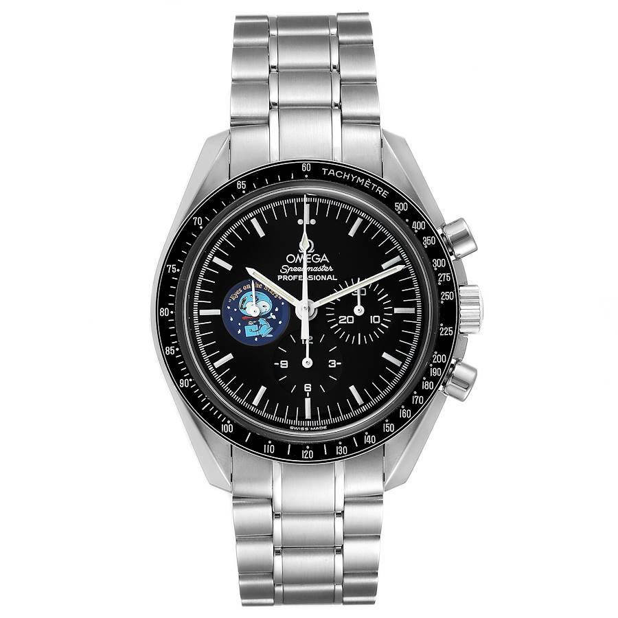 Omega Speedmaster Professional Snoopy MoonWatch 3578.51.00 Box Card. Manual winding chronograph movement. Stainless steel round case 42.0 mm in diameter. Case back features Snoopy ''Eyes on stars'' patch . Stainless steel bezel with tachymeter
