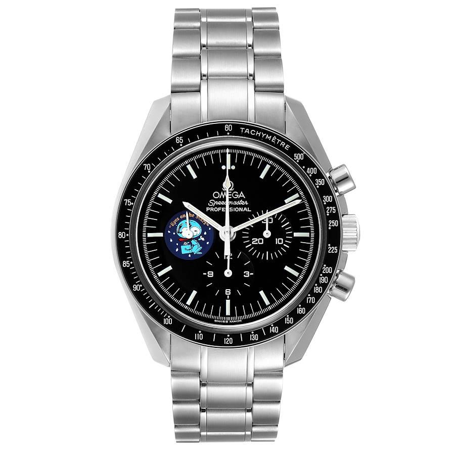 Omega Speedmaster Professional Snoopy MoonWatch 3578.51.00 Box Card. Manual winding chronograph movement. Stainless steel round case 42.0 mm in diameter. Case back features Snoopy ''Eyes on stars'' patch . Stainless steel bezel with tachymeter