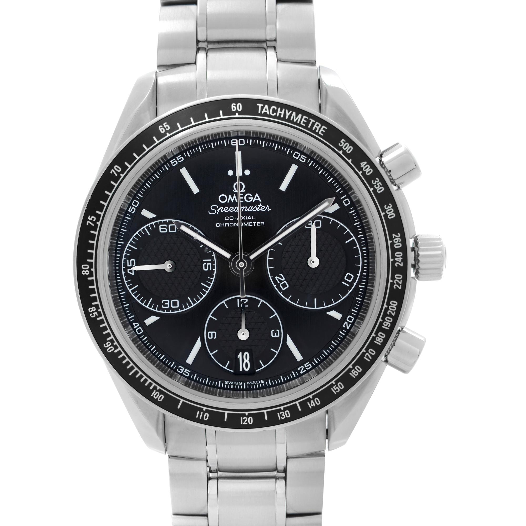 Pre-owned Omega Speedmaster Racing 40mm Stainless Steel Black Dial Men's Automatic Watch 326.30.40.50.01.001. This Beautiful Timepiece is Powered by Mechanical (Automatic) Movement And Features: Round Stainless Steel Case & Bracelet, Fixed Stainless