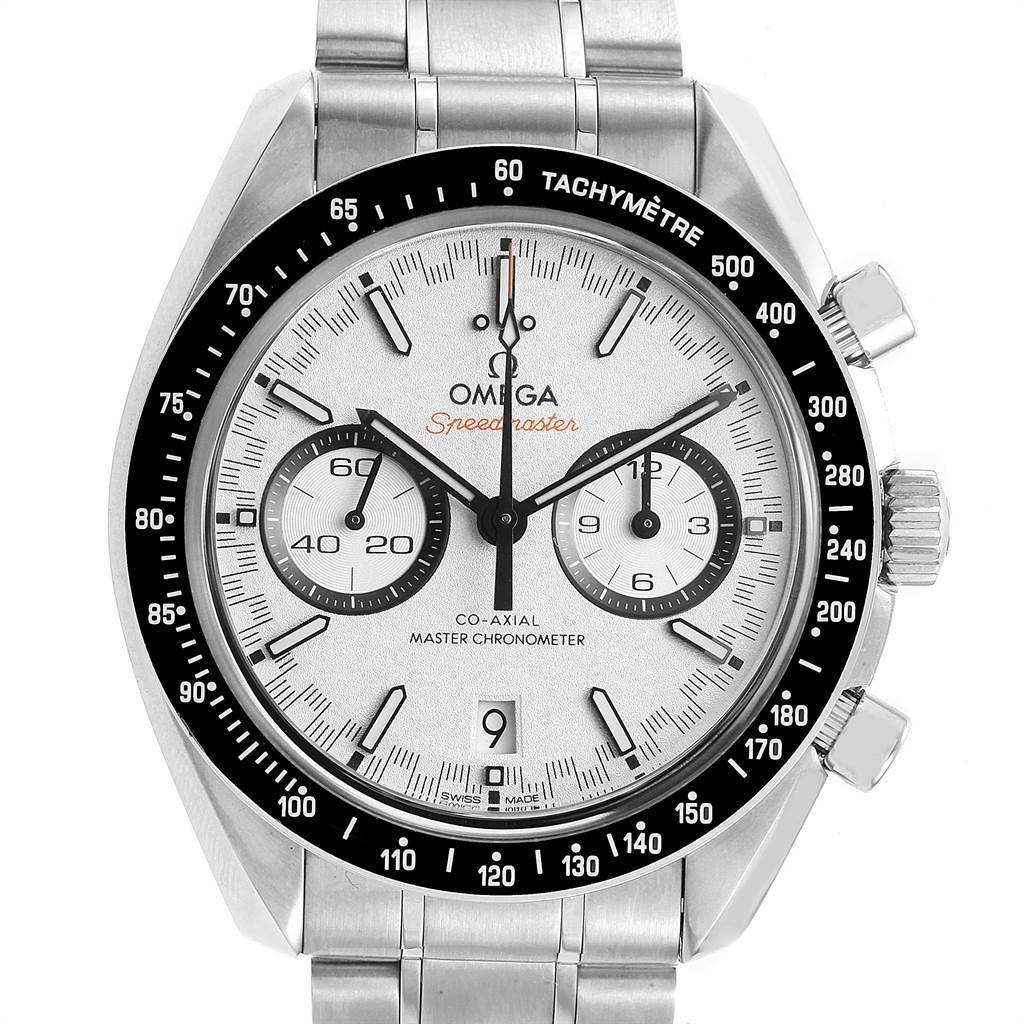 Omega Speedmaster Racing Anti-Magnetic Mens Watch 329.30.44.51.04.001. Automatic self-winding chronograph movement with column wheel and Co-Axial escapement. Certified Master chronometer, resistant to magnetic fieldsreaching 15,000 gauss. Stainless