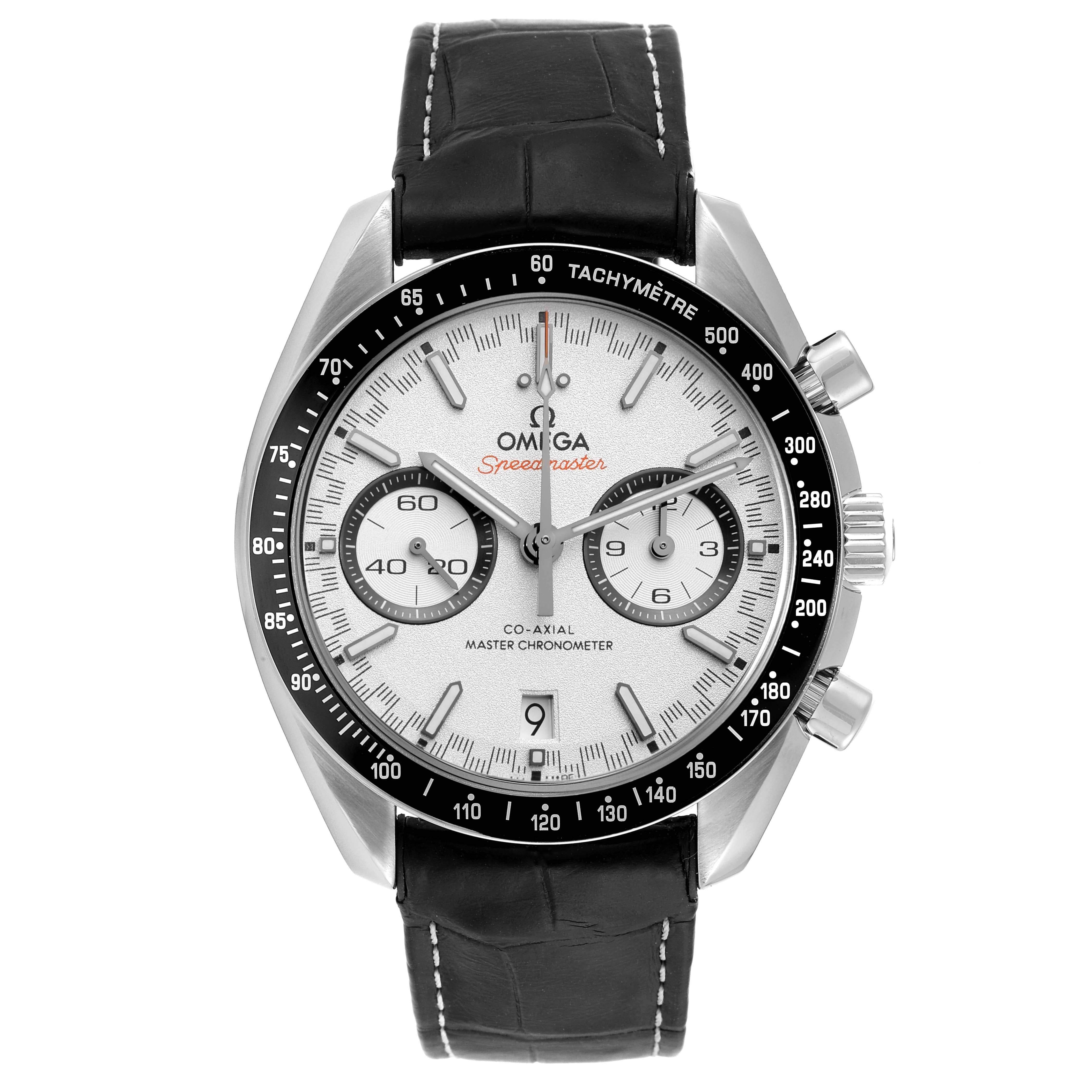 Omega Speedmaster Racing Anti-Magnetic Mens Watch 329.33.44.51.04.001 Box Card. Automatic self-winding chronograph movement with column wheel and Co-Axial escapement. Certified Master chronometer, resistant to magnetic fieldsreaching 15,000 gauss.
