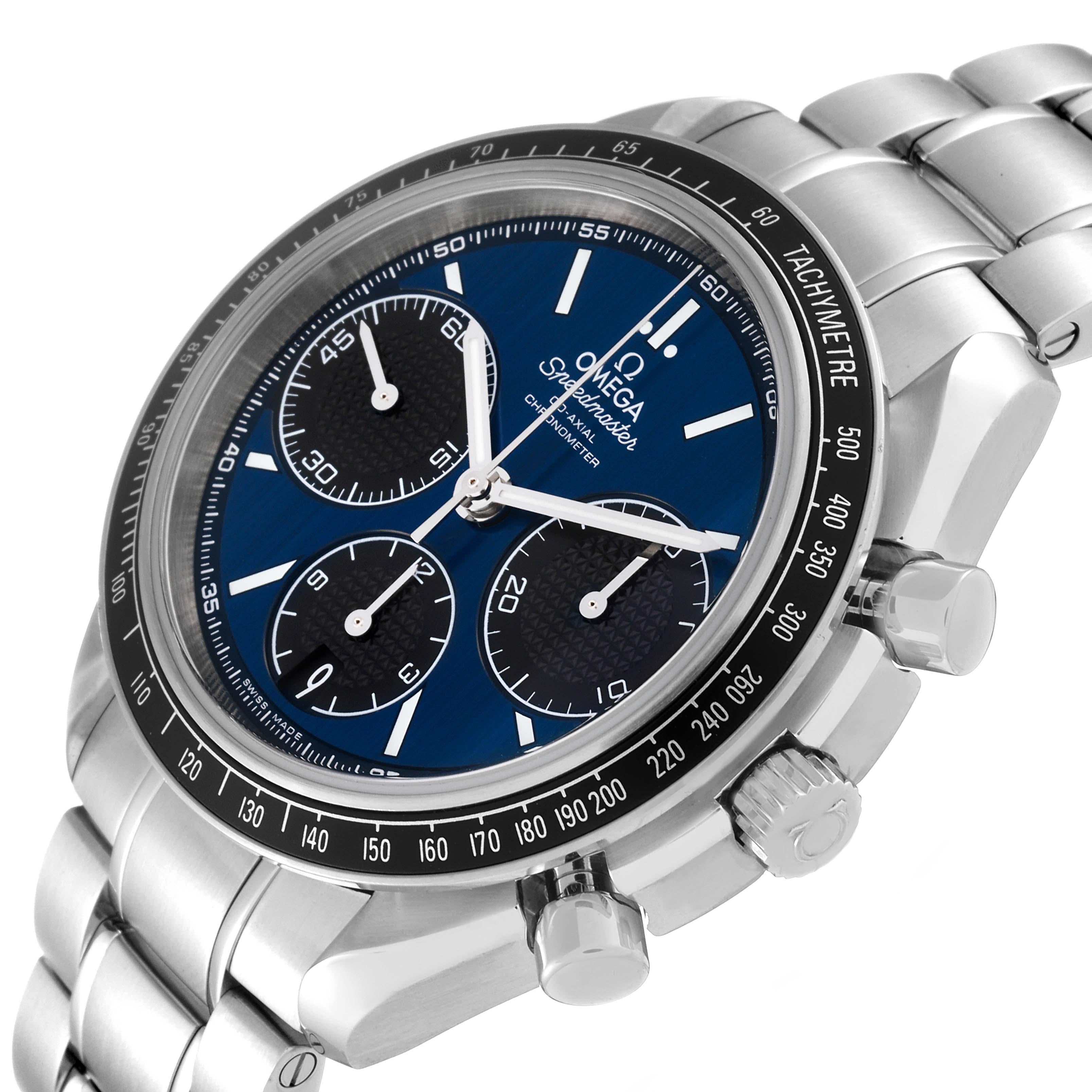 Omega Speedmaster Racing Blue Dial Steel Mens Watch 326.30.40.50.03.001 Box Card In Excellent Condition In Atlanta, GA