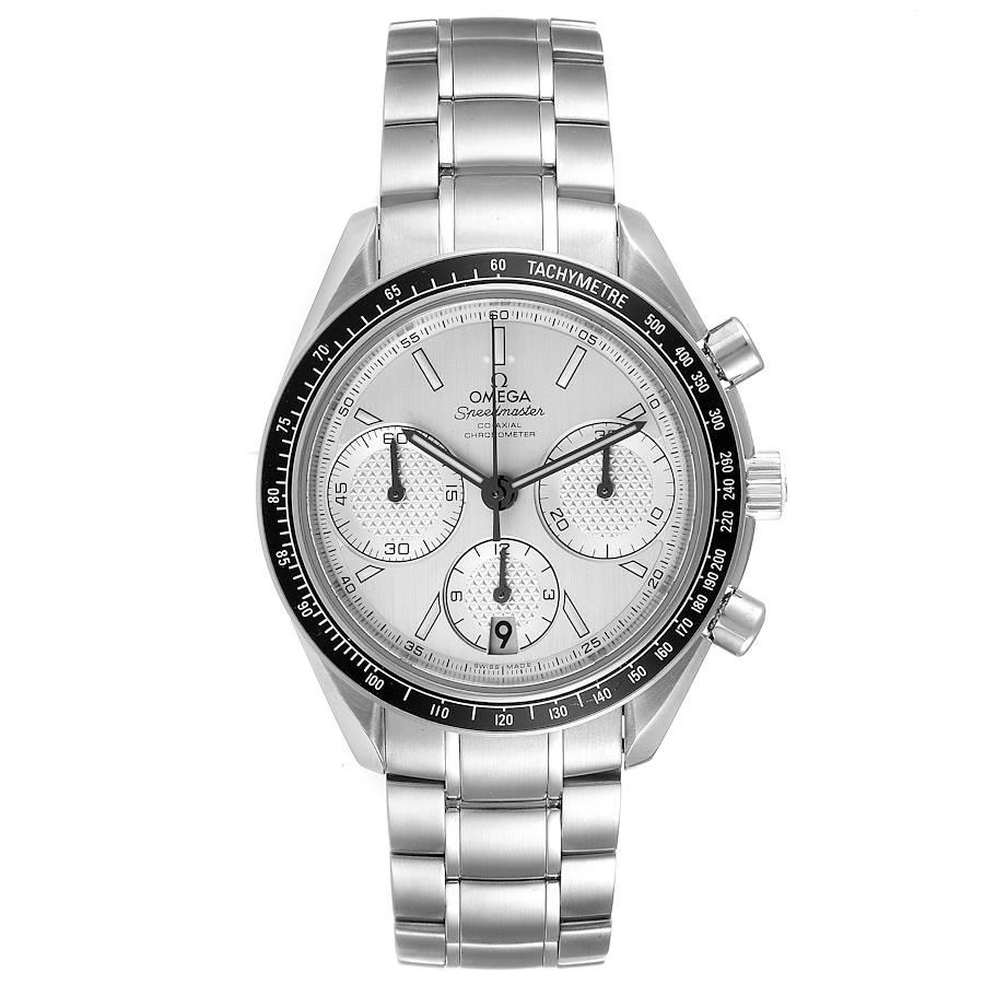 Omega Speedmaster Racing Chrono Mens Watch 326.30.40.50.02.001 Box Card. COSC-certified Omega automatic chronograph movement with a column-wheel mechanism, a Co-Axial Escapement, and a silicon balance spring. Caliber 3330. Stainless steel round case