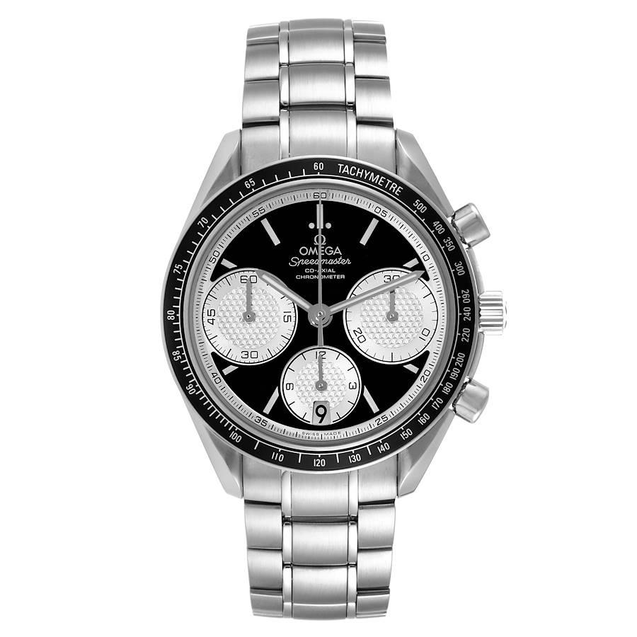 Omega Speedmaster Racing Chronograph Mens Watch 326.30.40.50.01.002 Box Card. COSC-certified Omega automatic chronograph movement with a column-wheel mechanism, a Co-Axial Escapement, and a silicon balance spring. Caliber 3330. Stainless steel round