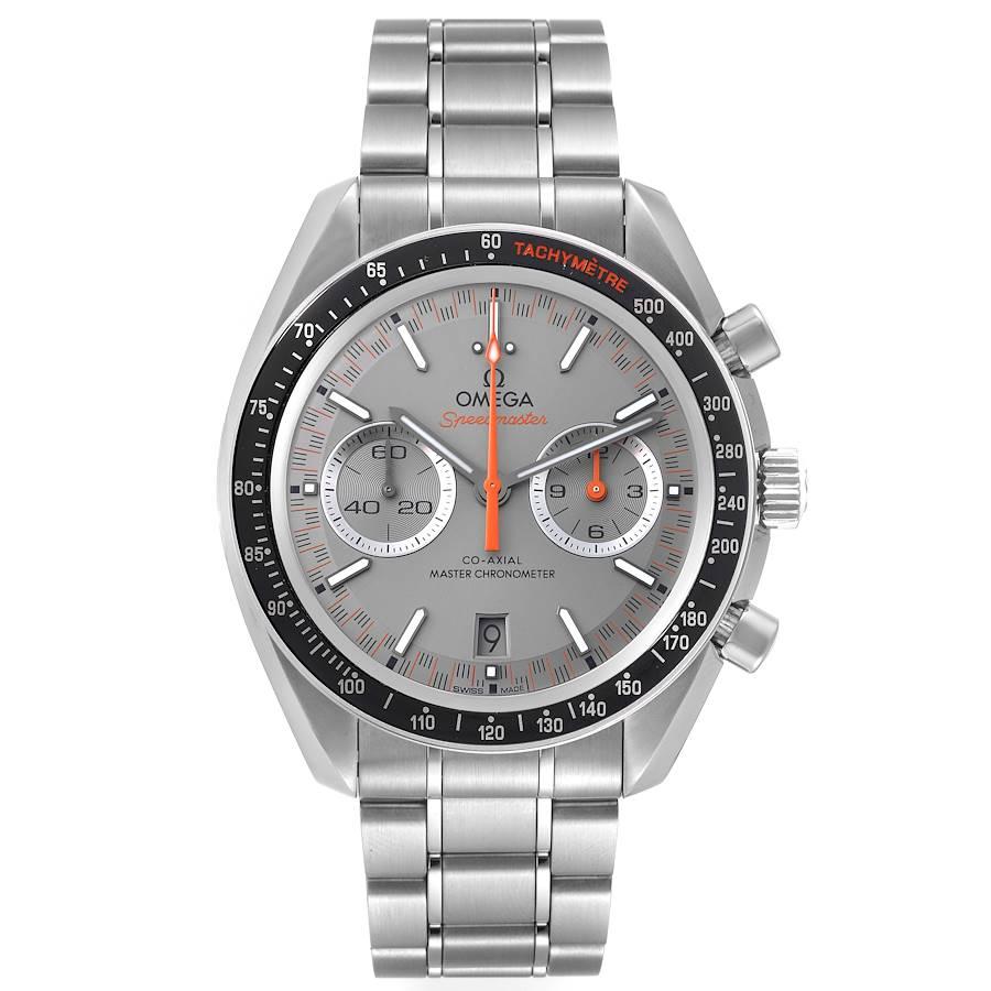 Omega Speedmaster Racing Co-Axial 44 Steel Watch 329.30.44.51.06.001 Box Card. COSC-certified co-axial Omega automatic chronograph movement. Stainless steel round case 44.25 mm in diameter with polished bevelled edges, pushers and crown. Exhibition