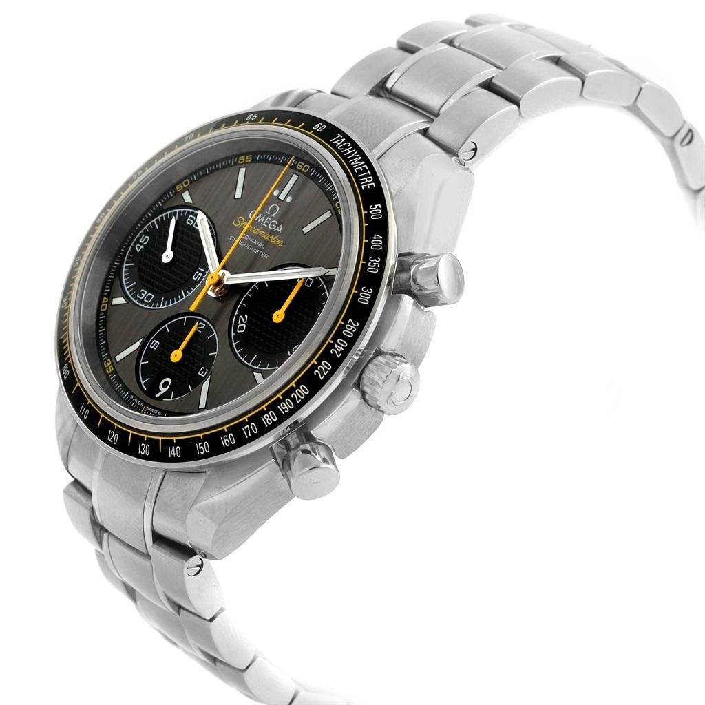 Omega Speedmaster Racing Co-Axial Chronograph Watch 326.30.40.50.06.001. COSC-certified Omega automatic chronograph movement with a column-wheel mechanism, a Co-Axial Escapement, and a silicon balance spring. Caliber 3330. Stainless steel round case