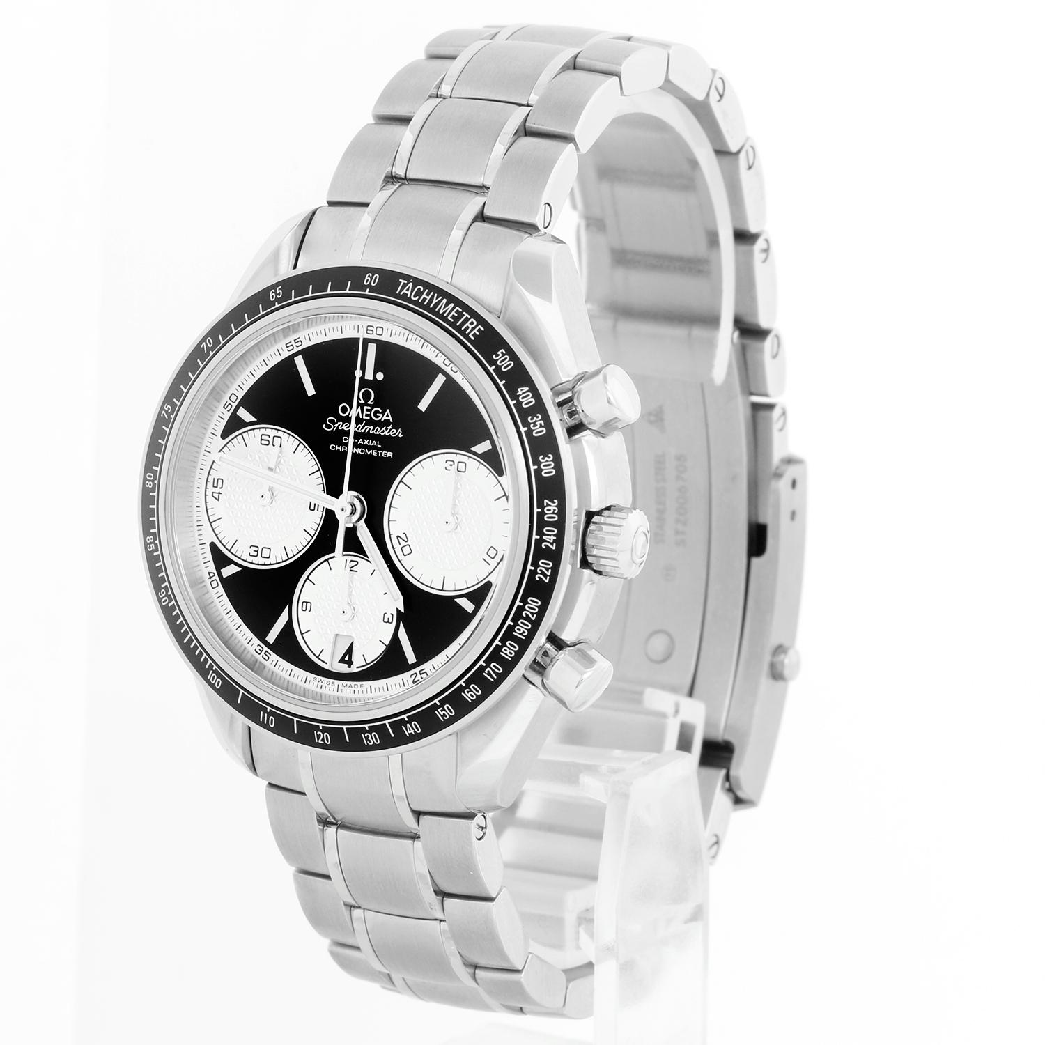 Omega Speedmaster Racing Men's Steel Chronograph Watch 326.30.40.50.01.002 - Automatic winding, Chronograph, Calibre OMEGA 3330,  Domed scratch‑resistant sapphire crystal with anti‑reflective treatment on both sides. Stainless steel case (40mm