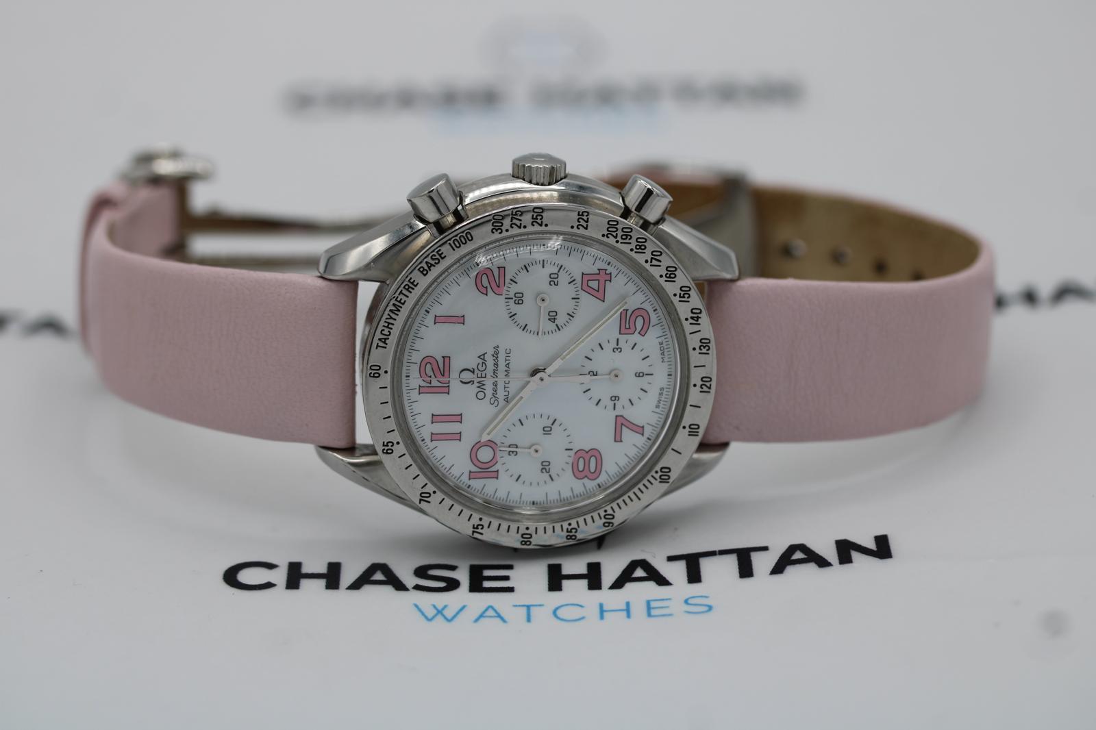 Omega Speedmaster 'Reduziert' 3834.74.34  MOP Zifferblatt Rosa Stundenmarkierungen 39mm für Damen oder Herren im Angebot
