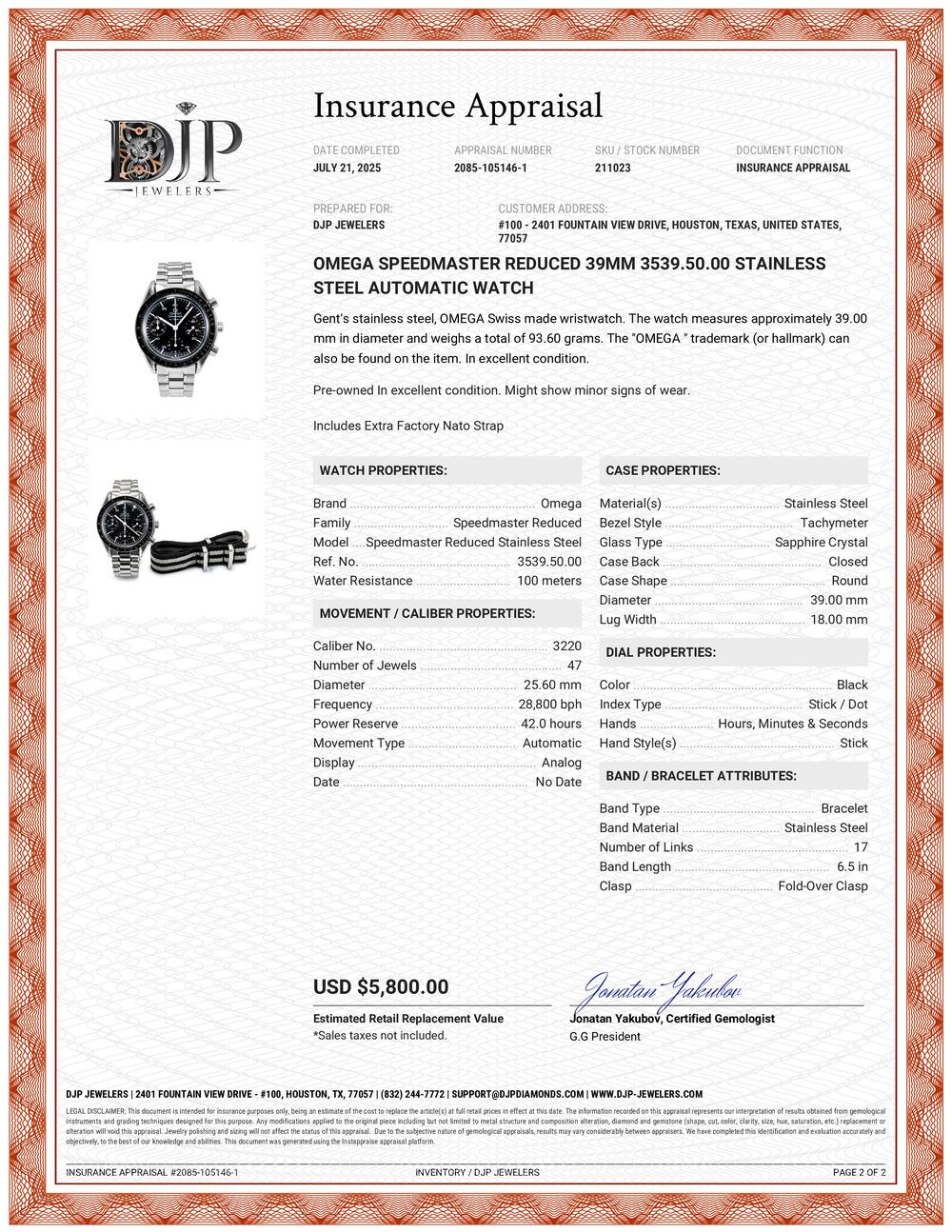 Omega Speedmaster Reduced 39MM 3539.50.00 Orologio automatico in acciaio inossidabile in vendita 7