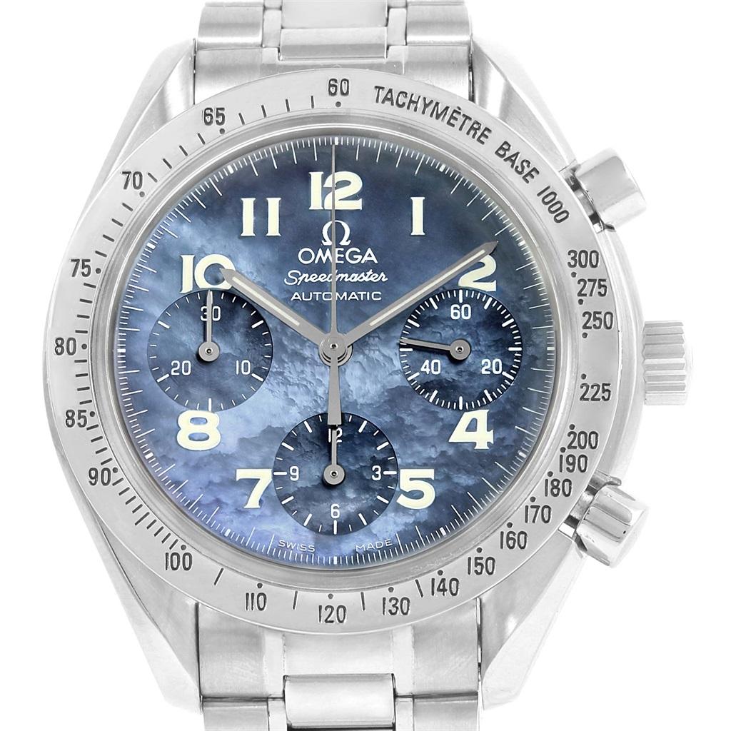 Omega Speedmaster Reduced Blue Mother of Pearl Dial Watch 3502.73.00 In Good Condition For Sale In Atlanta, GA