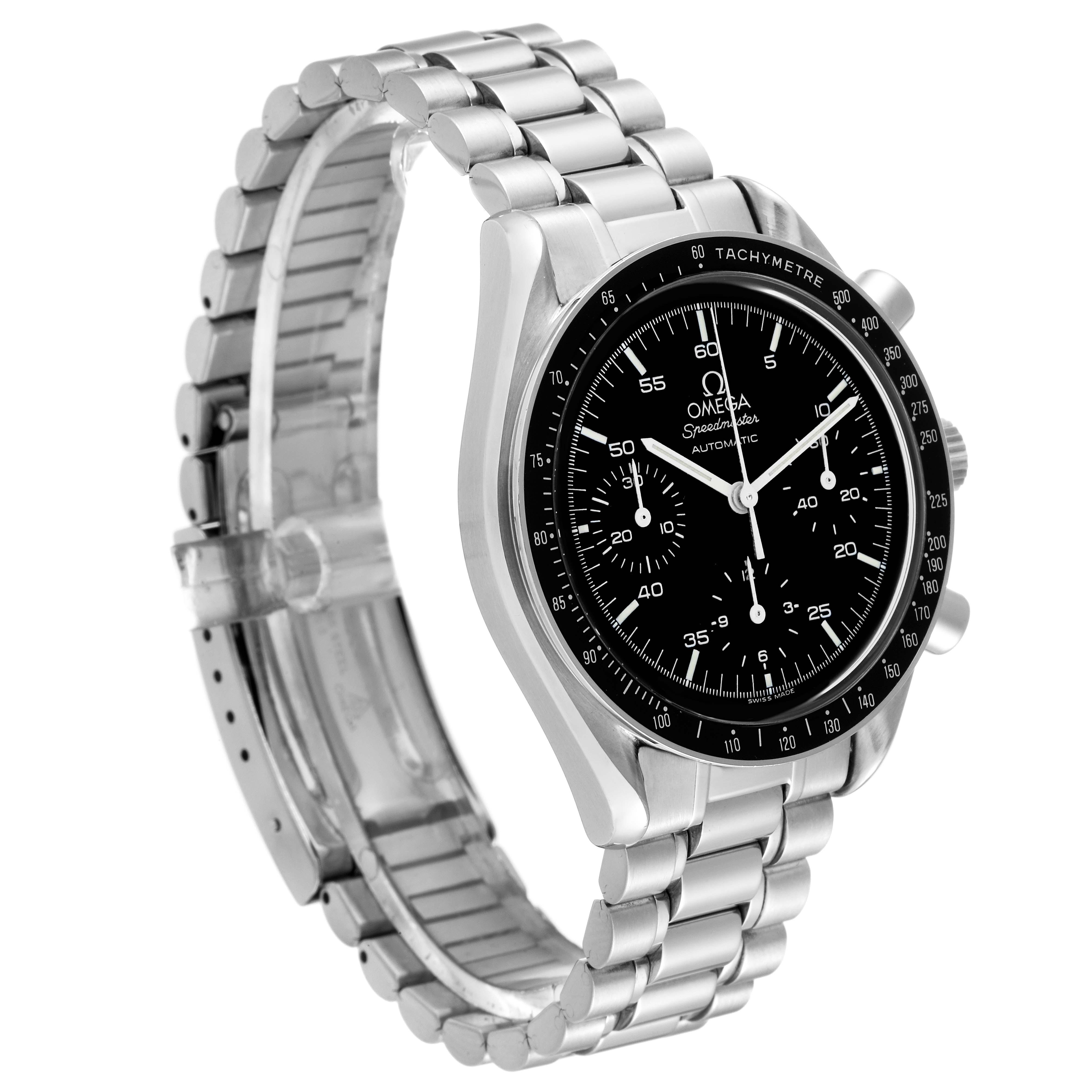 Omega Speedmaster Reduced Chronograph Hesalite Steel Mens Watch 3510.50.00 Card In Excellent Condition In Atlanta, GA