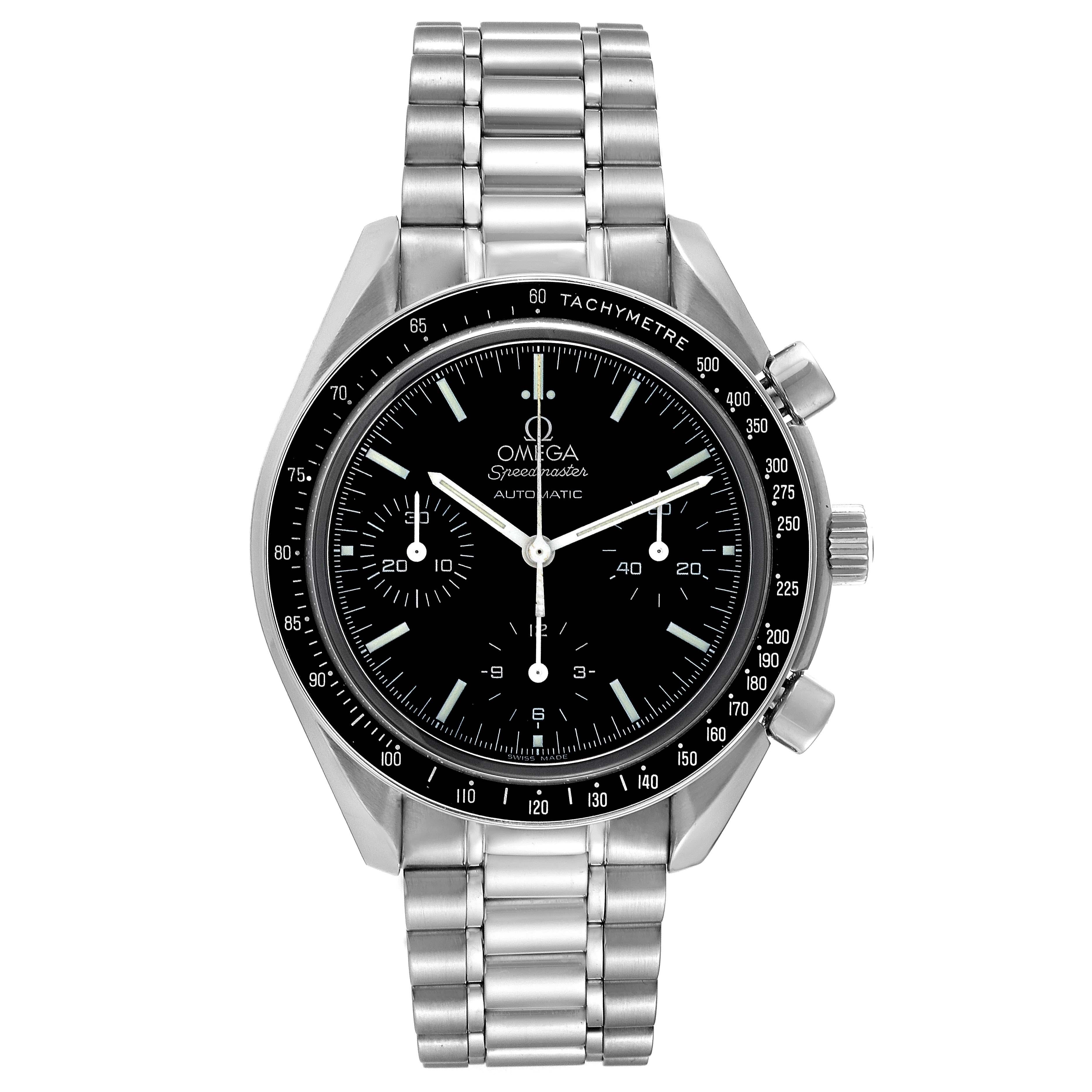 Omega Speedmaster Reduced Chronograph Steel Mens Watch 3539.50.00 Card In Excellent Condition In Atlanta, GA
