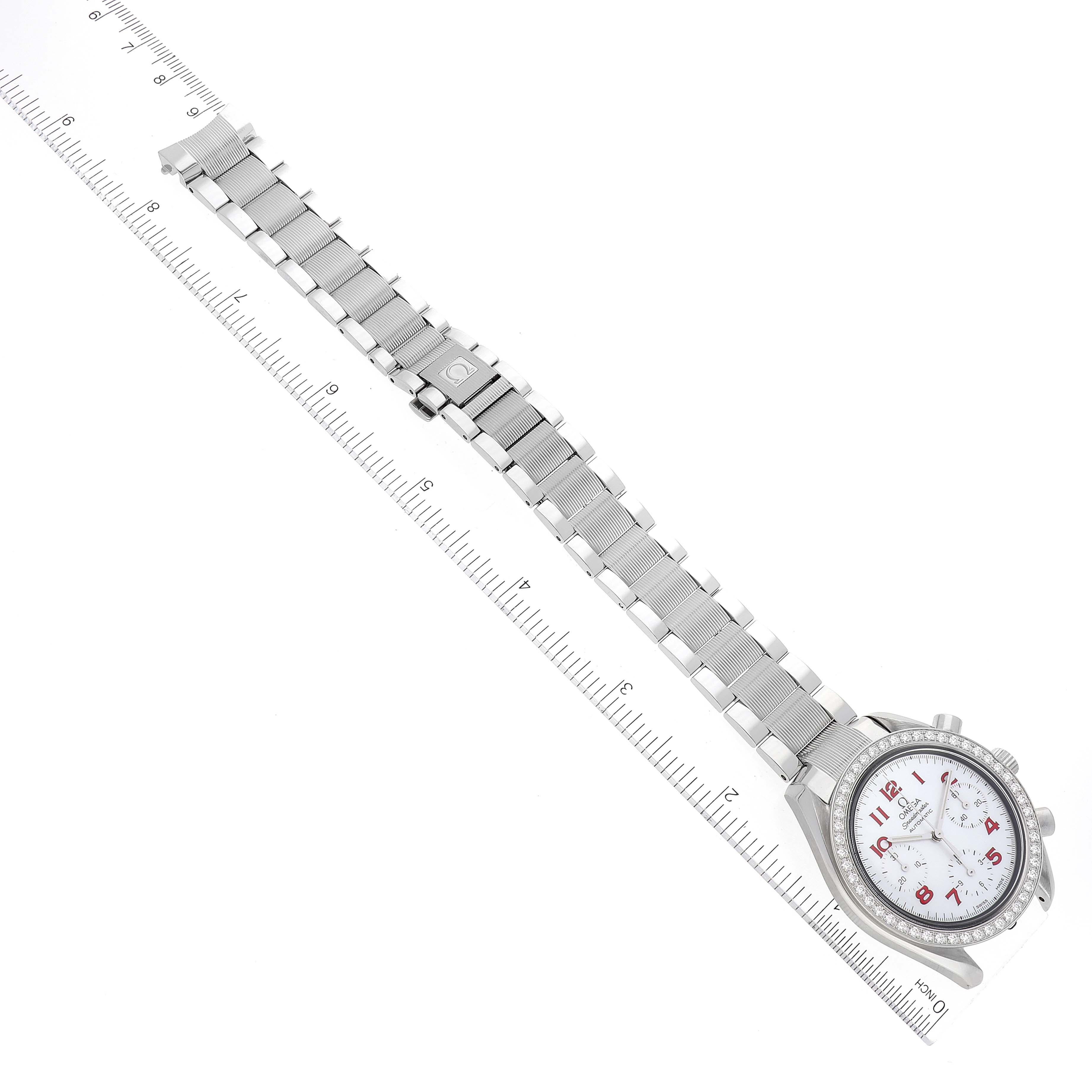 Omega Speedmaster Rotuzierte MOP Zifferblatt Diamant-Lünette Uhr 3515.79.00 Boxkarte 4