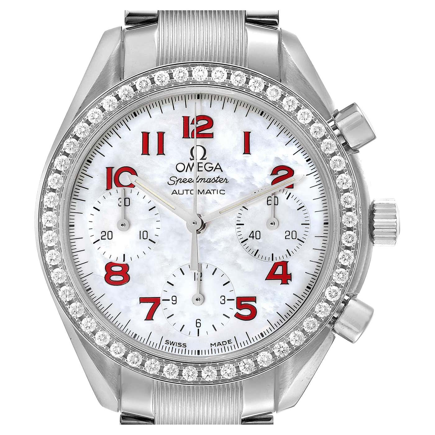 Omega Spring Bezel Omega Speedmaster Reduced MOP Dial Diamond Bezel Watch 3515.79.00 Box ...