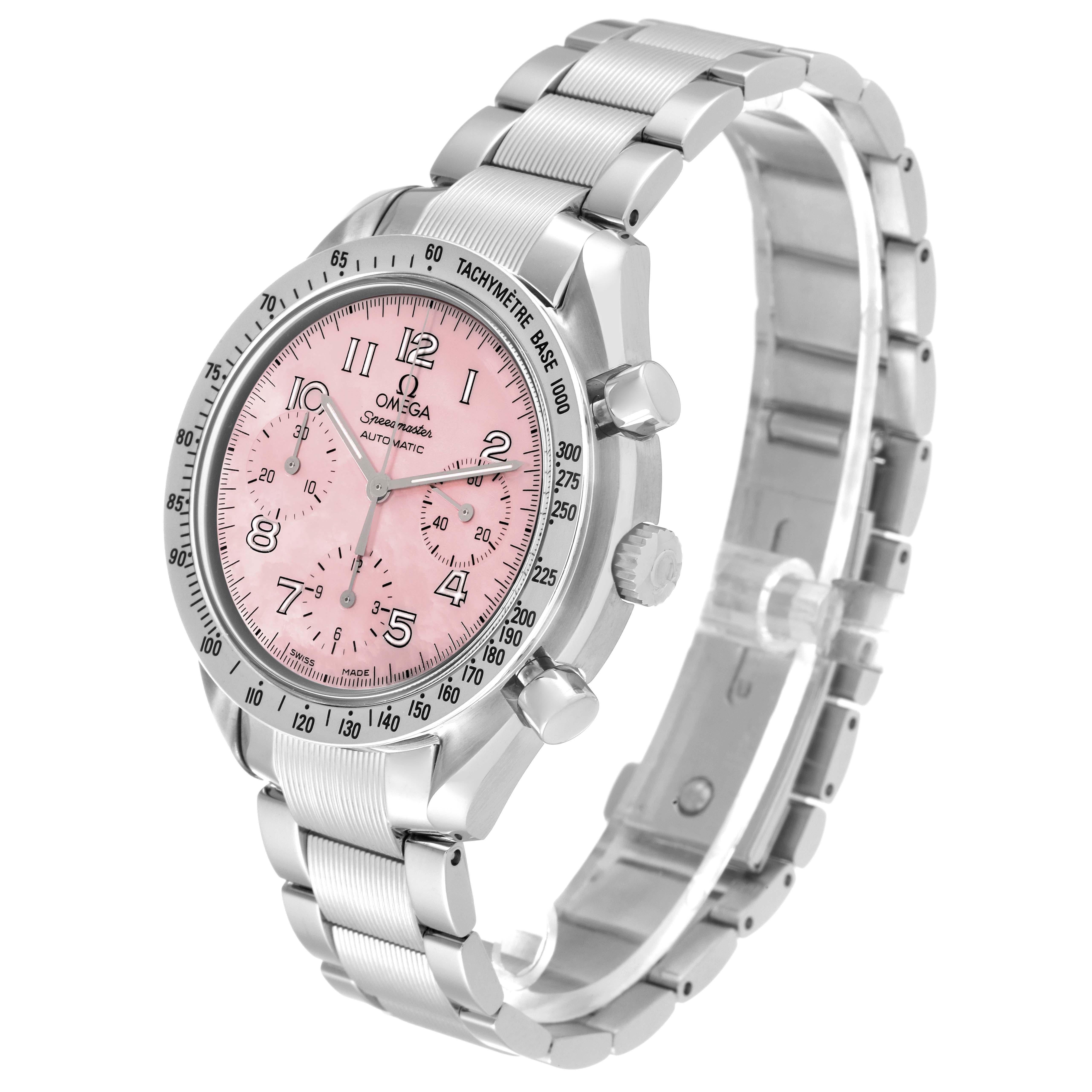 Omega Speedmaster Reduced Pink MOP Dial Mens Watch 3502.78.00 Box Card In Excellent Condition In Atlanta, GA