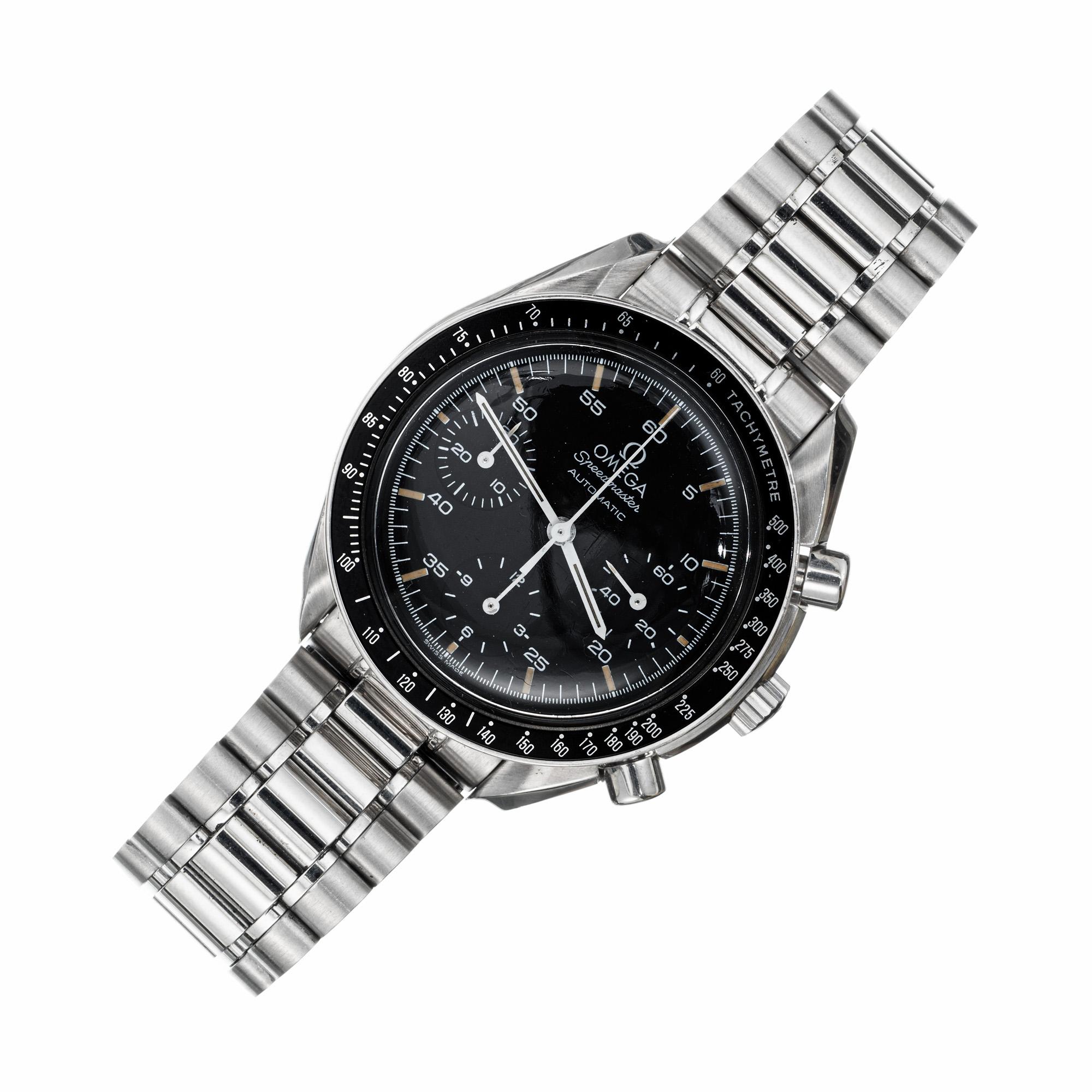 Omega Speedmaster Reduced Steel Mens Chronograph Wristwatch For Sale 1