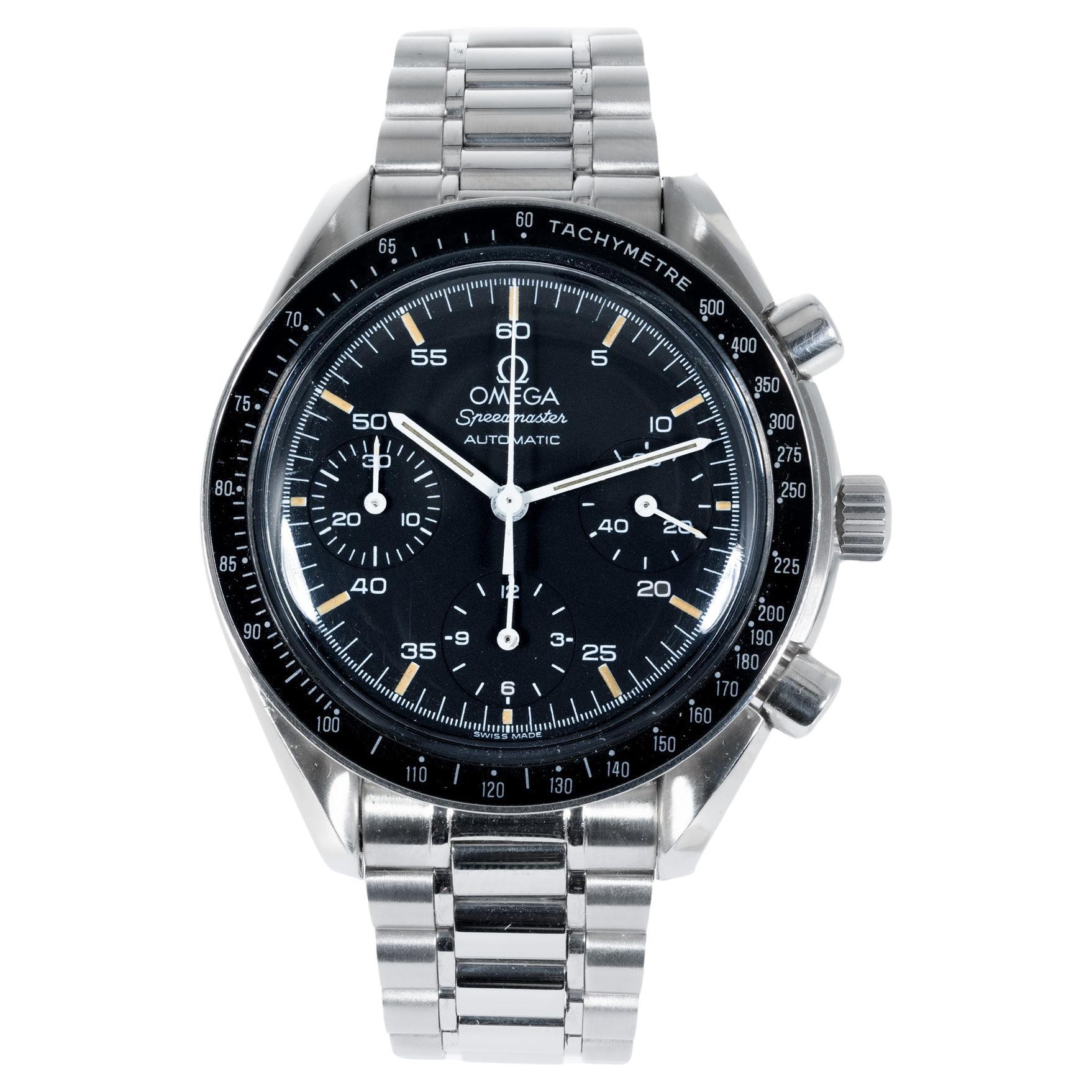 Omega Speedmaster Reduced Steel Mens Chronograph Wristwatch For Sale