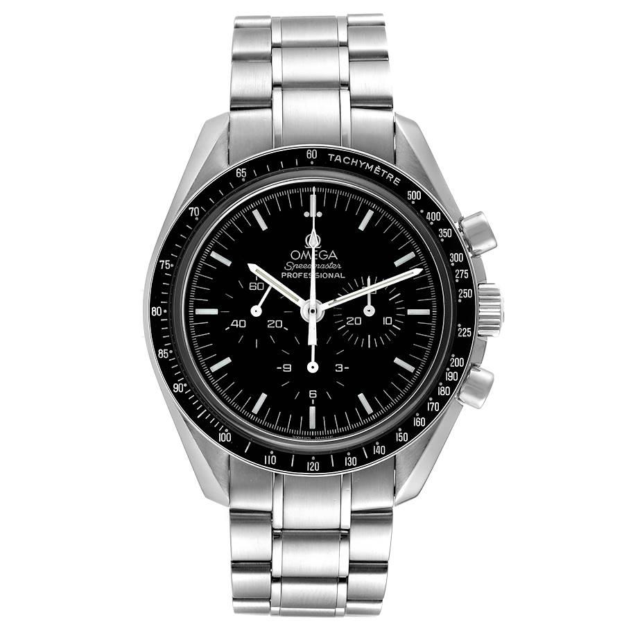 Omega Speedmaster Sapphire Sandwich Mens MoonWatch 3573.50.00. Manual winding chronograph movement. Caliber 1863. Stainless steel round case 42.0 mm in diameter. Exhibition sapphire case back. Stainless steel bezel with tachymeter function.